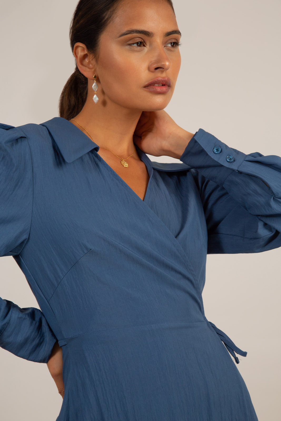 Blue collared mini wrap dress_11