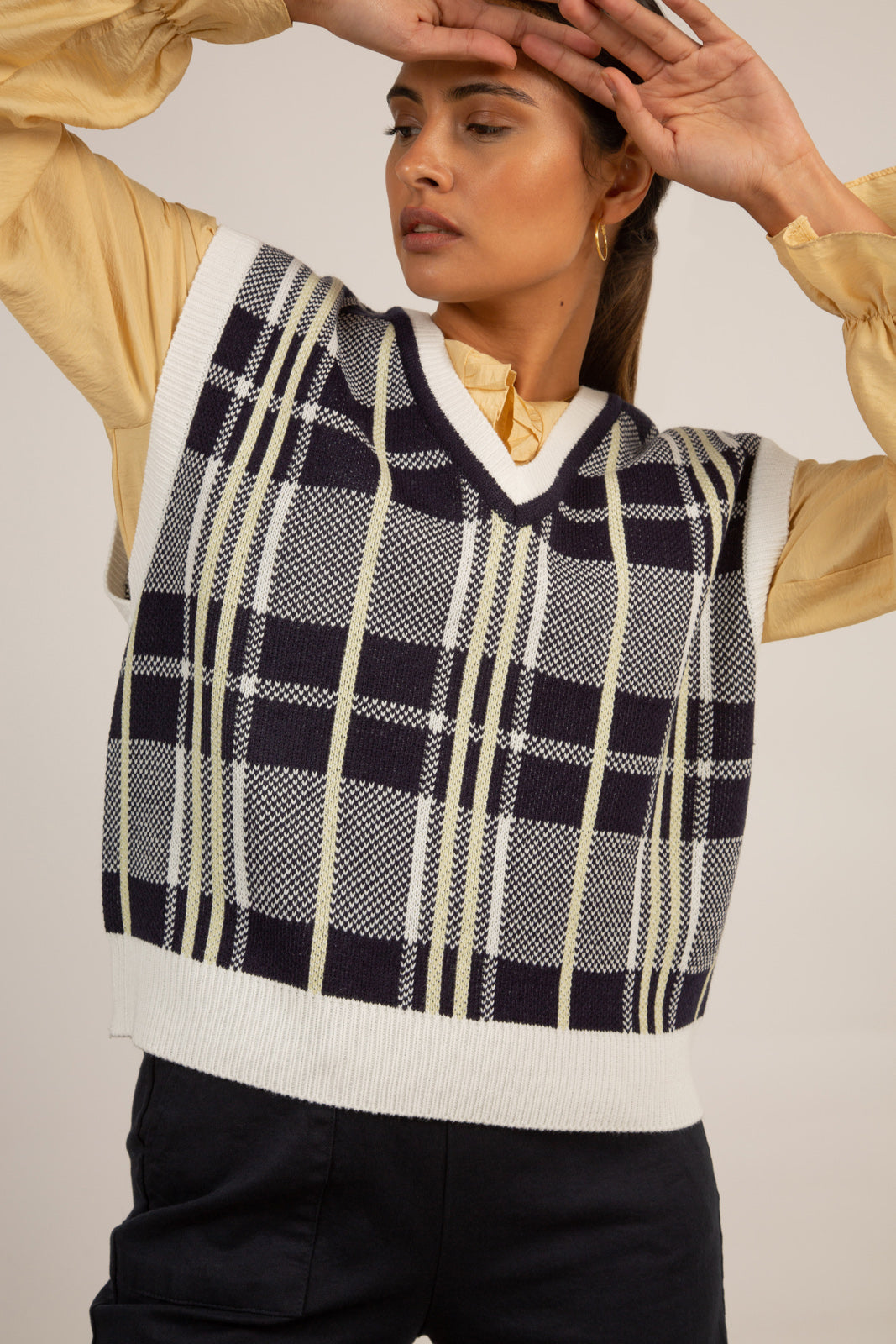 Navy and yellow checked vest_1