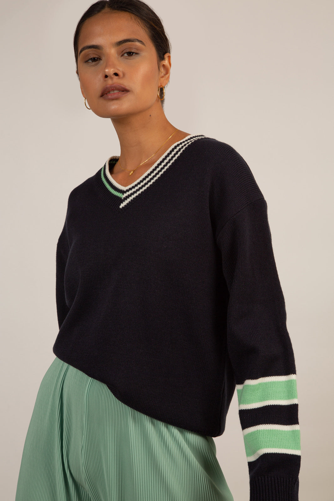 Navy and mint varsity trim jumper_8