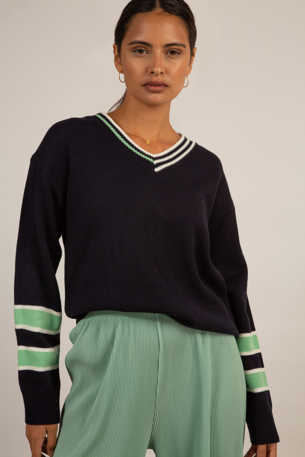 Navy and mint varsity trim jumper_1
