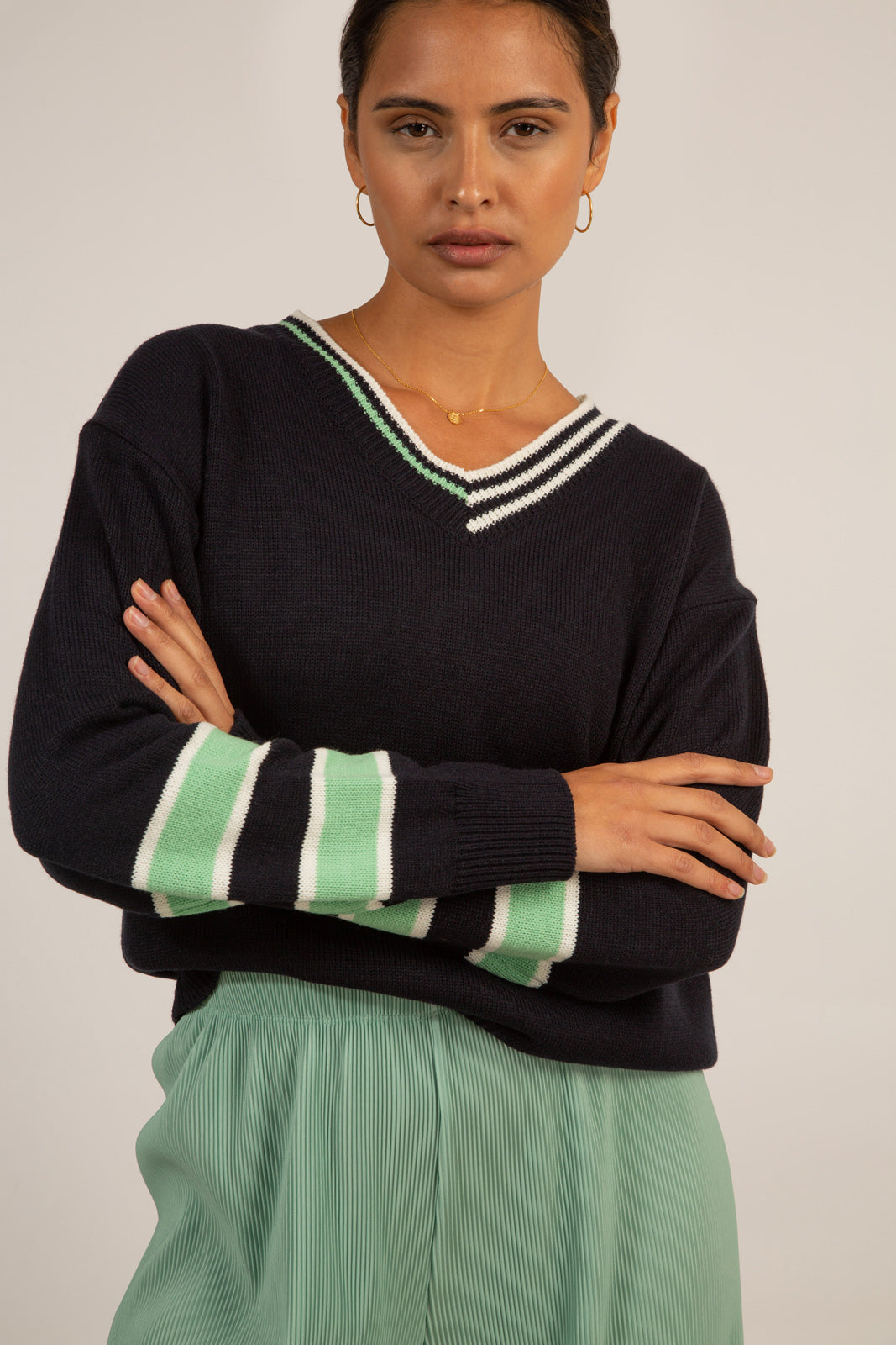Navy and mint varsity trim jumper_6