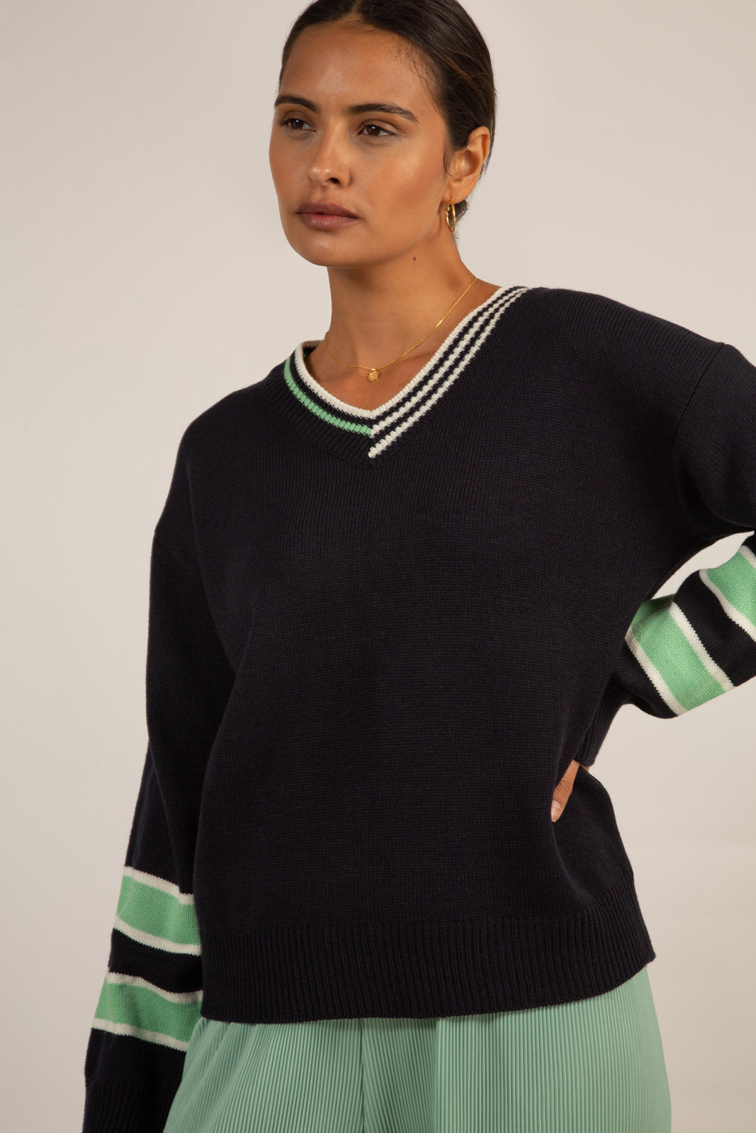 Navy and mint varsity trim jumper_9