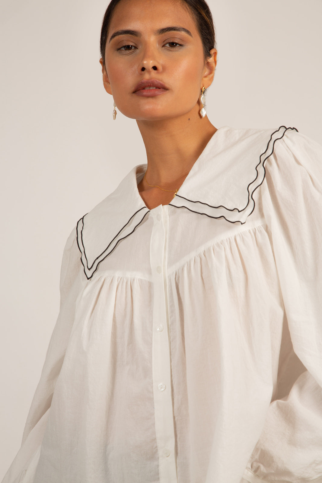 Ivory and black trim double collar blouse_2