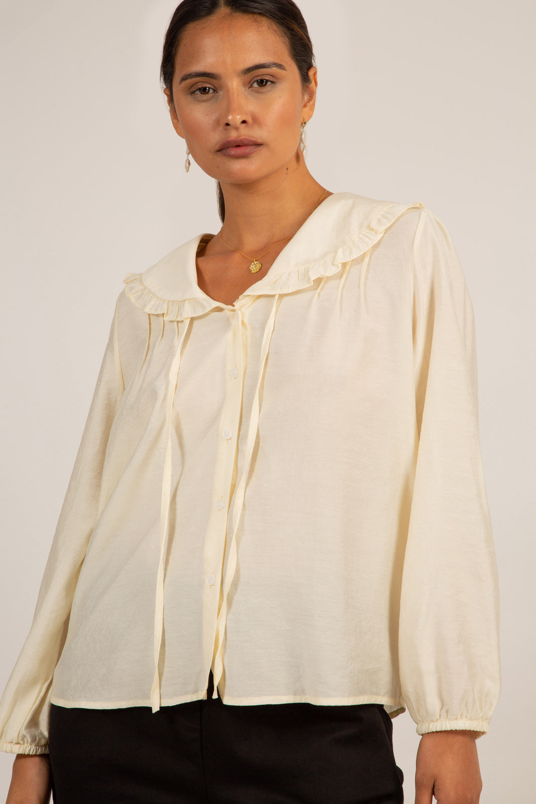 Ivory collared tie neck blouse_9