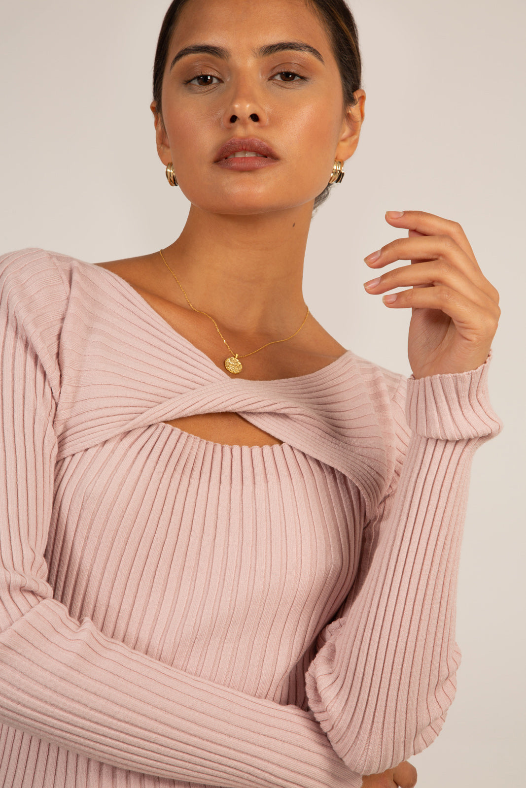 Pink peek twist front knit top_2