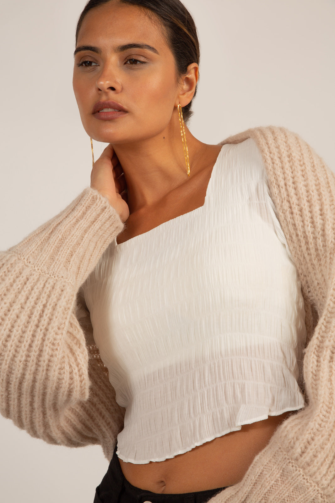 Beige ribbed open cardigan_5