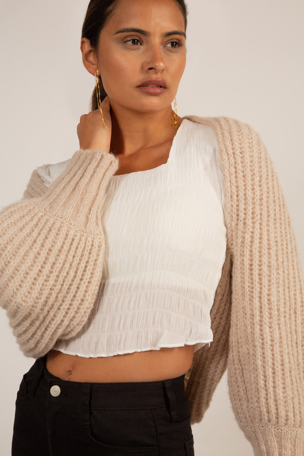 Beige ribbed open cardigan_10