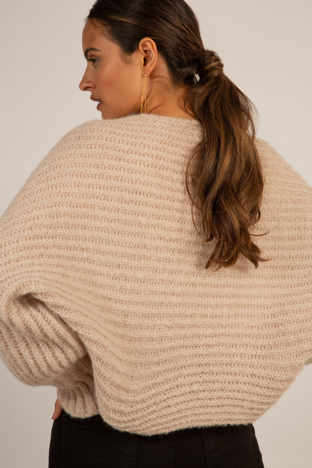 Beige ribbed open cardigan_6