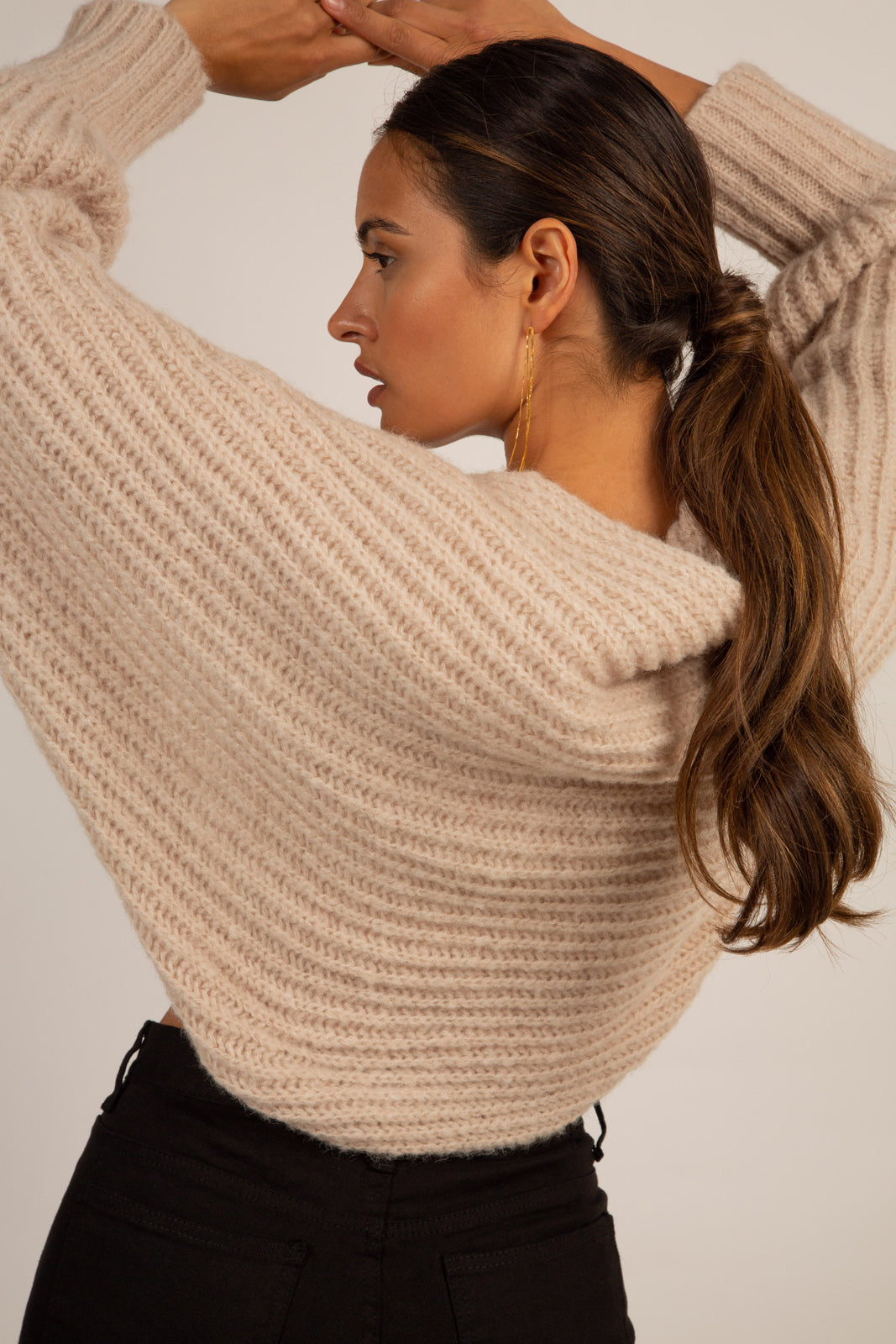 Beige ribbed open cardigan_3