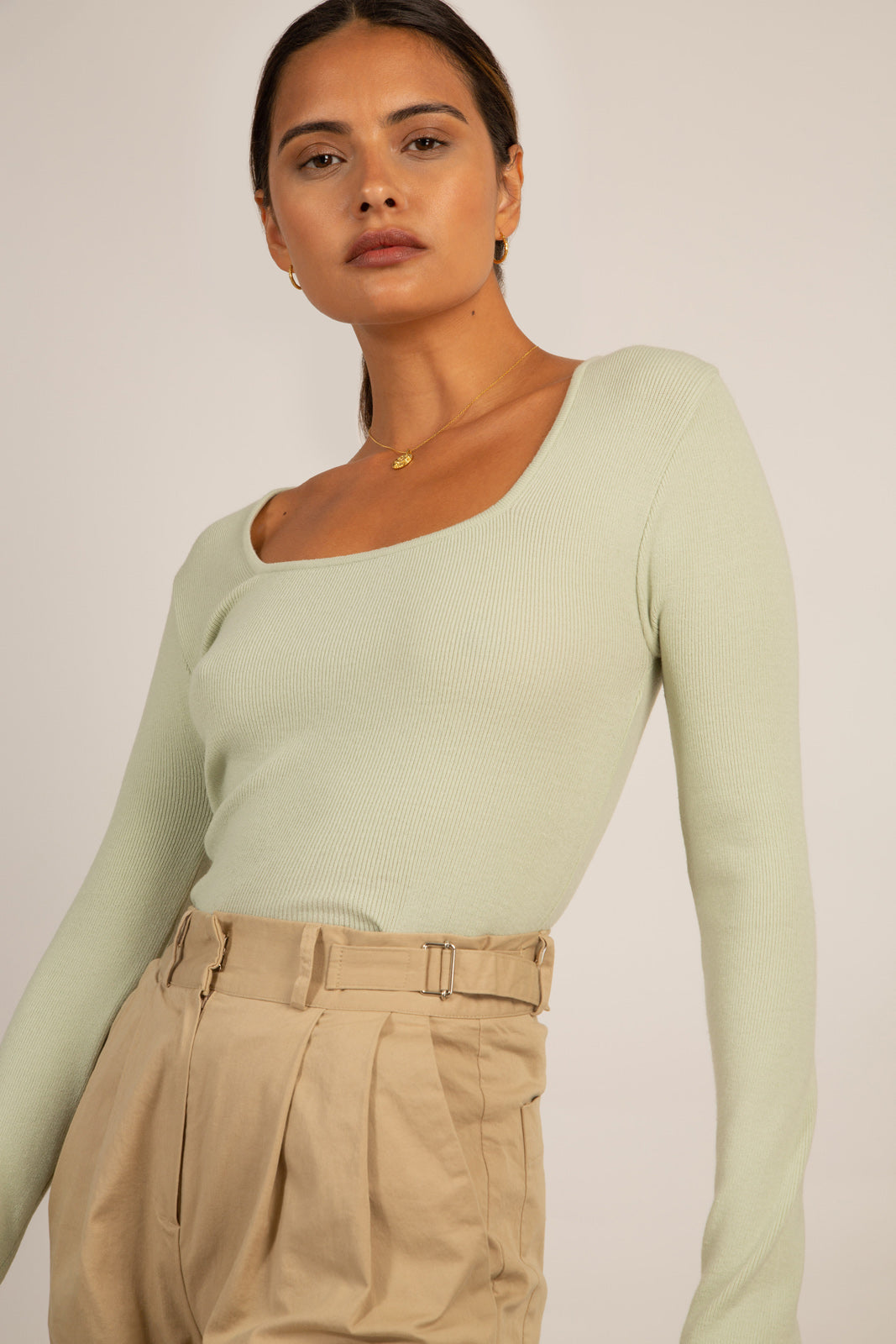 Mint square neck knit top_6