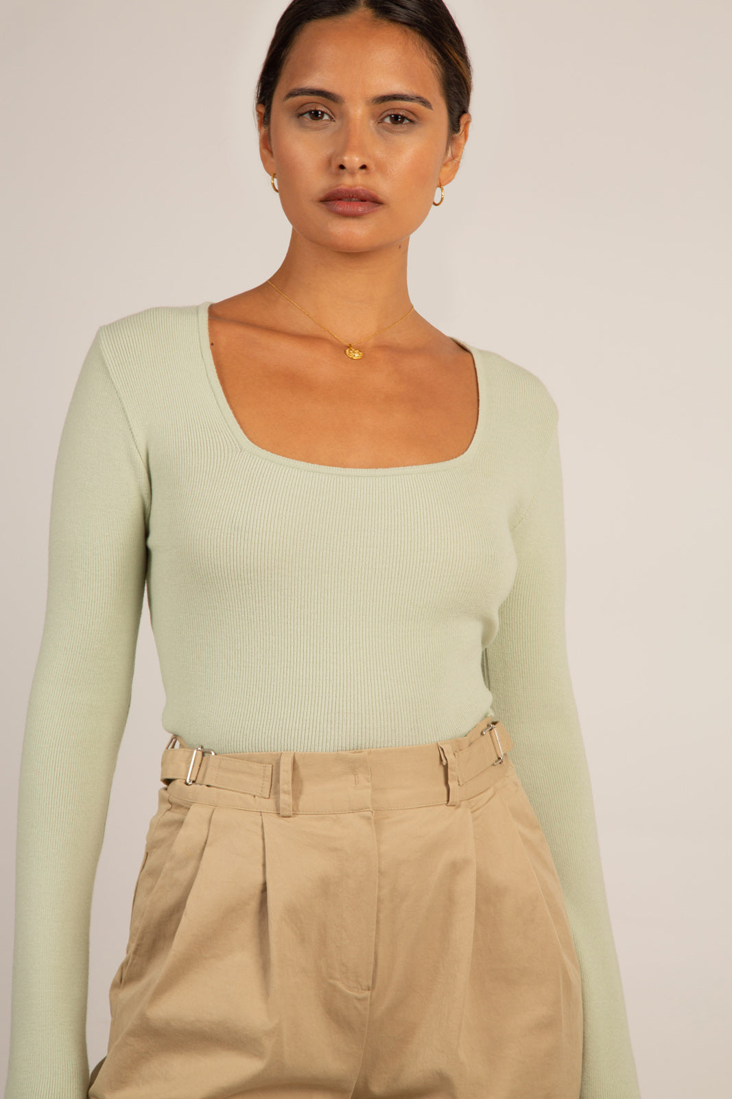 Mint square neck knit top_11