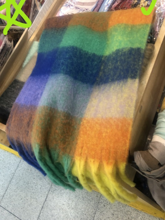 Orange bold multicolor block check scarf_1