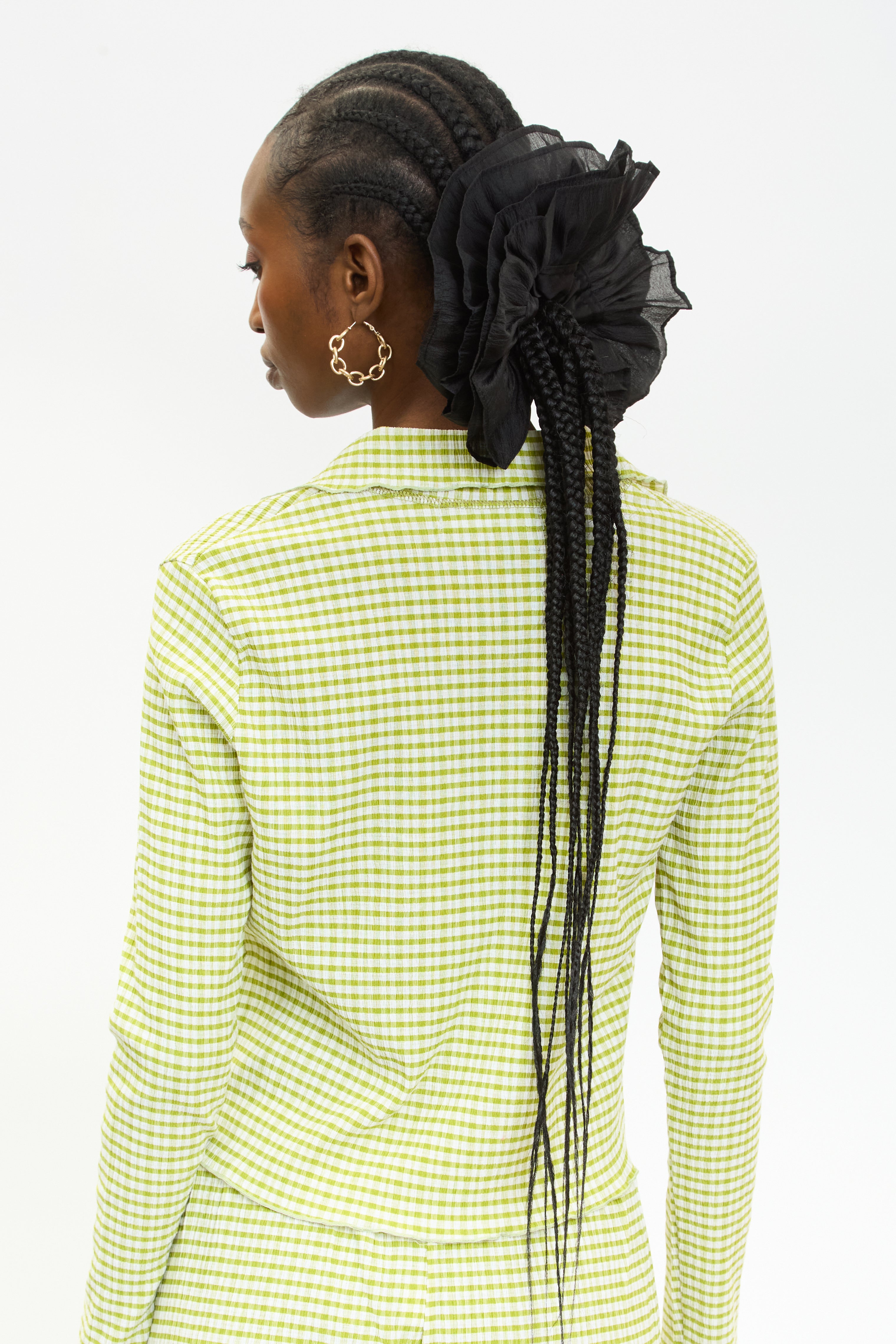 Apple green gingham and green trim button up top_2