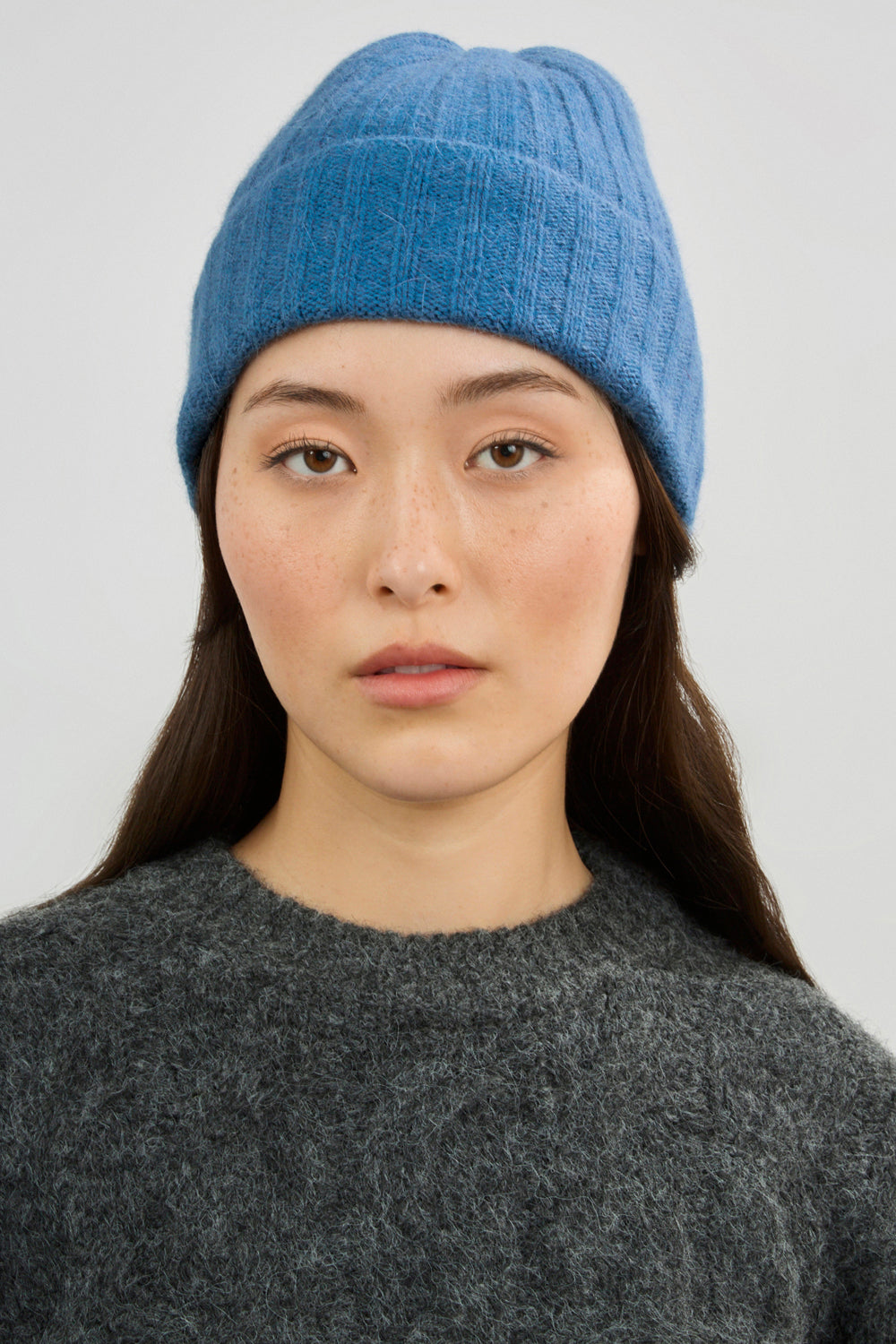 Baby blue angora wool blend large ribbed beanie hat_3