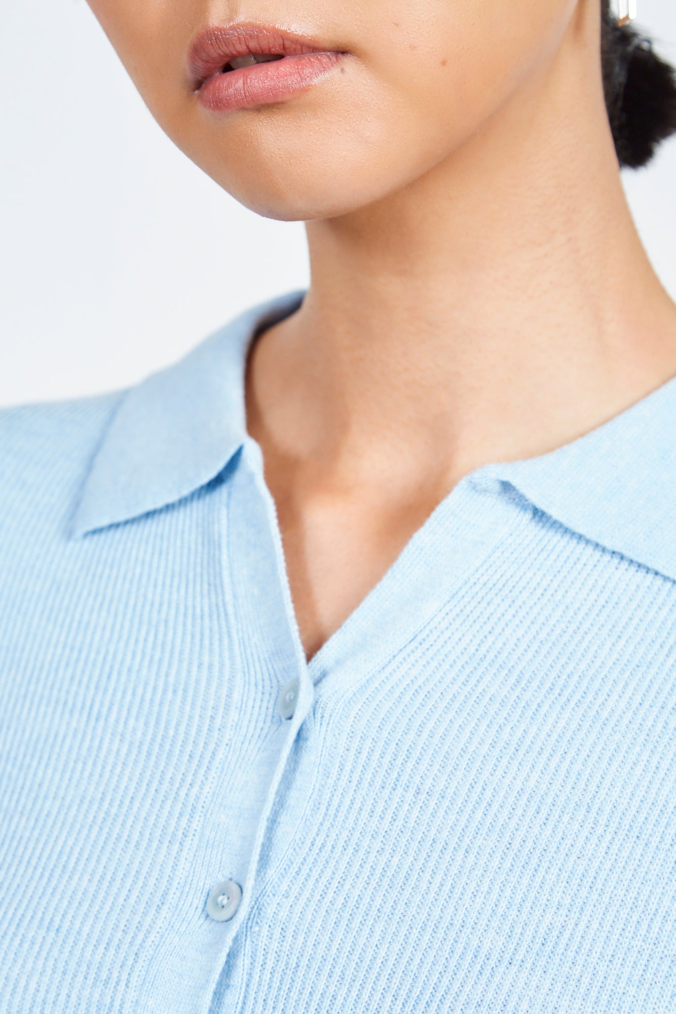 Baby blue bamboo blend button front knit tee_4