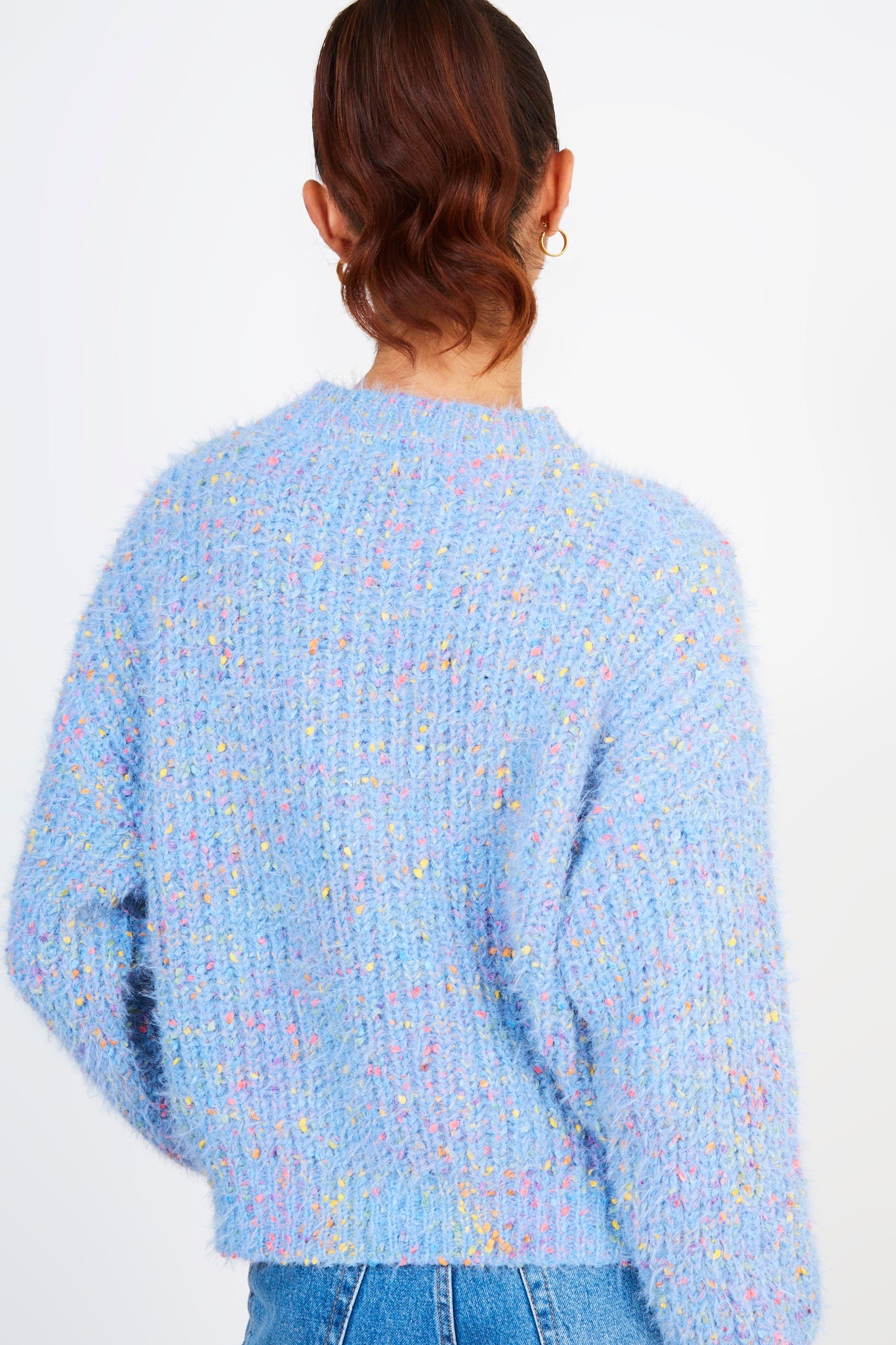 Baby blue bold fuzzy rainbow fleck crew neck jumper_3