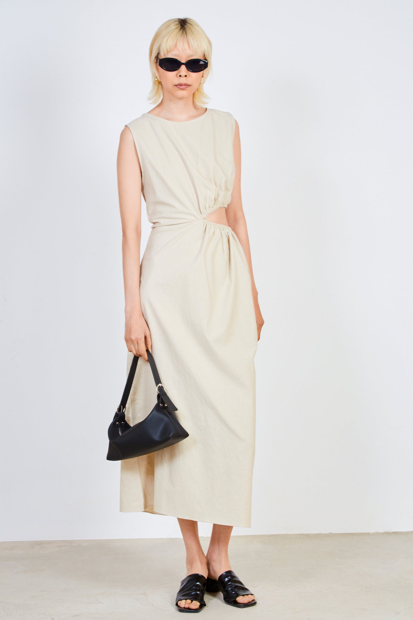Beige side peek dress_1