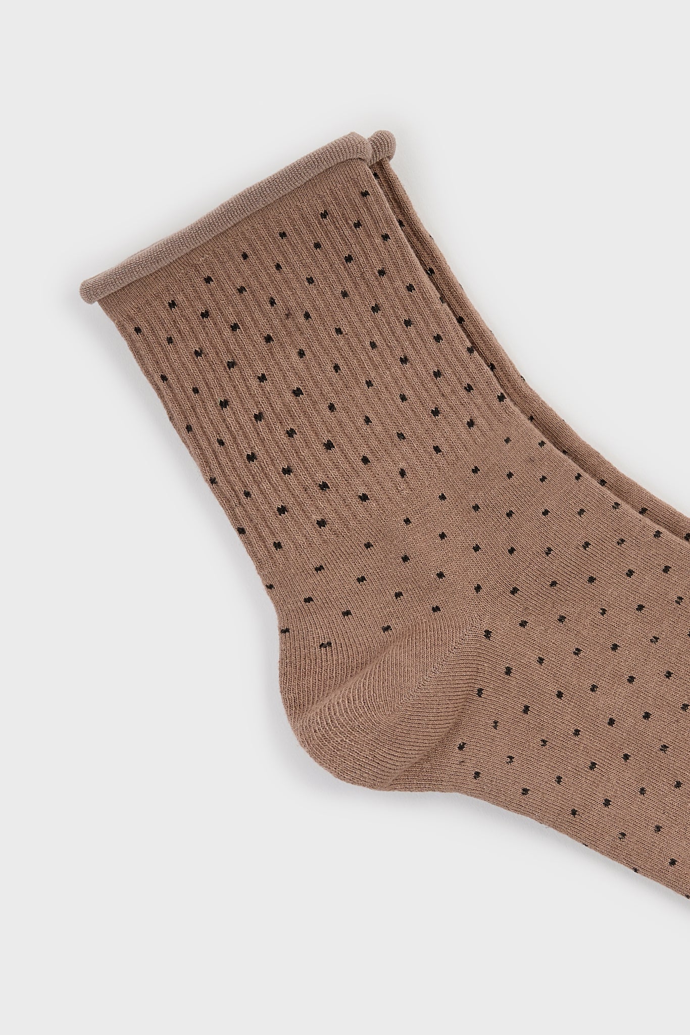 Beige and black polka dot roll trim socks_2