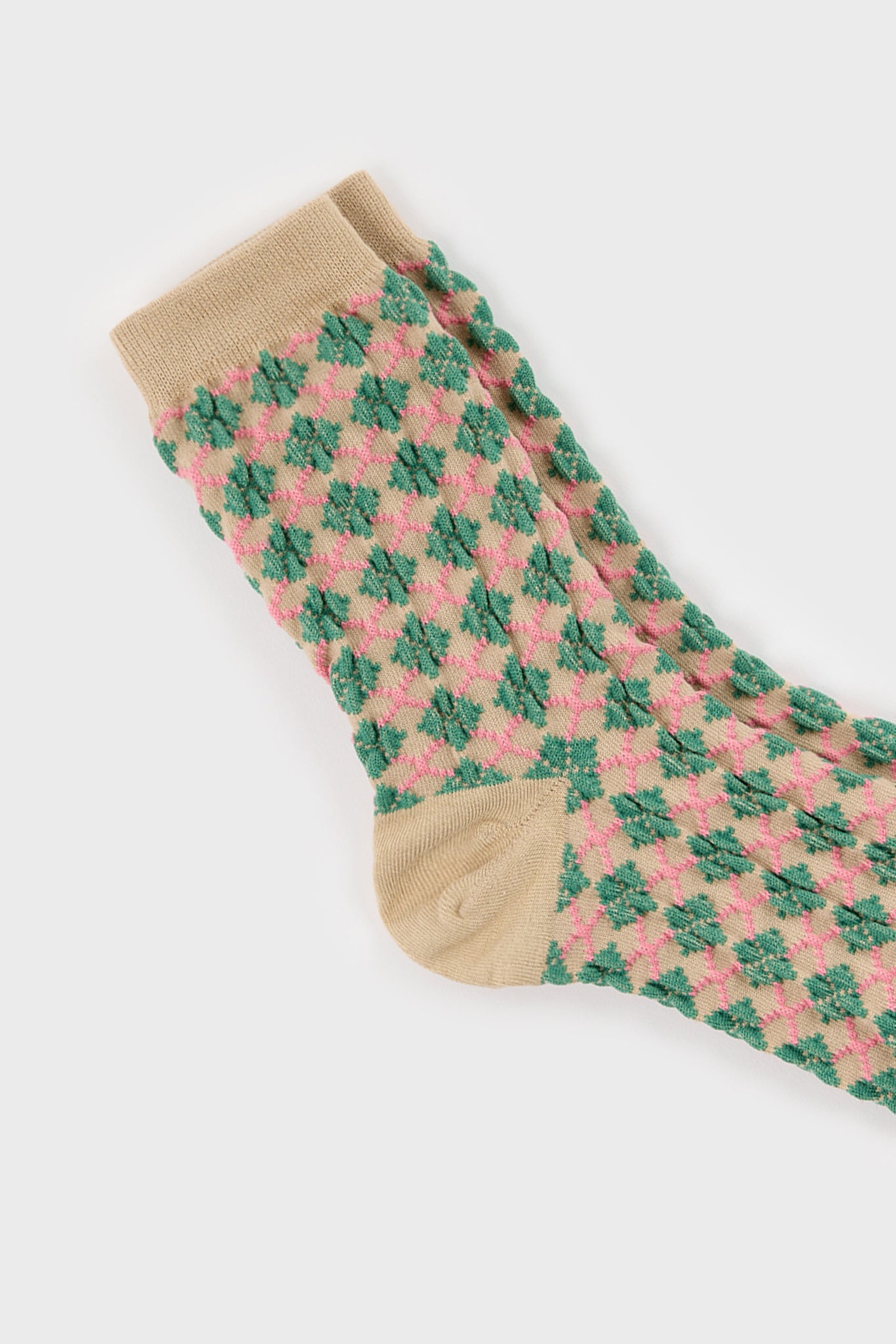 Beige and green bold argyle socks_4