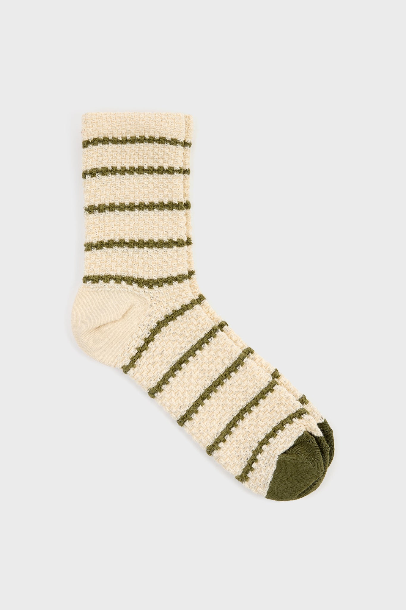 Beige and khaki striped box weave socks_1