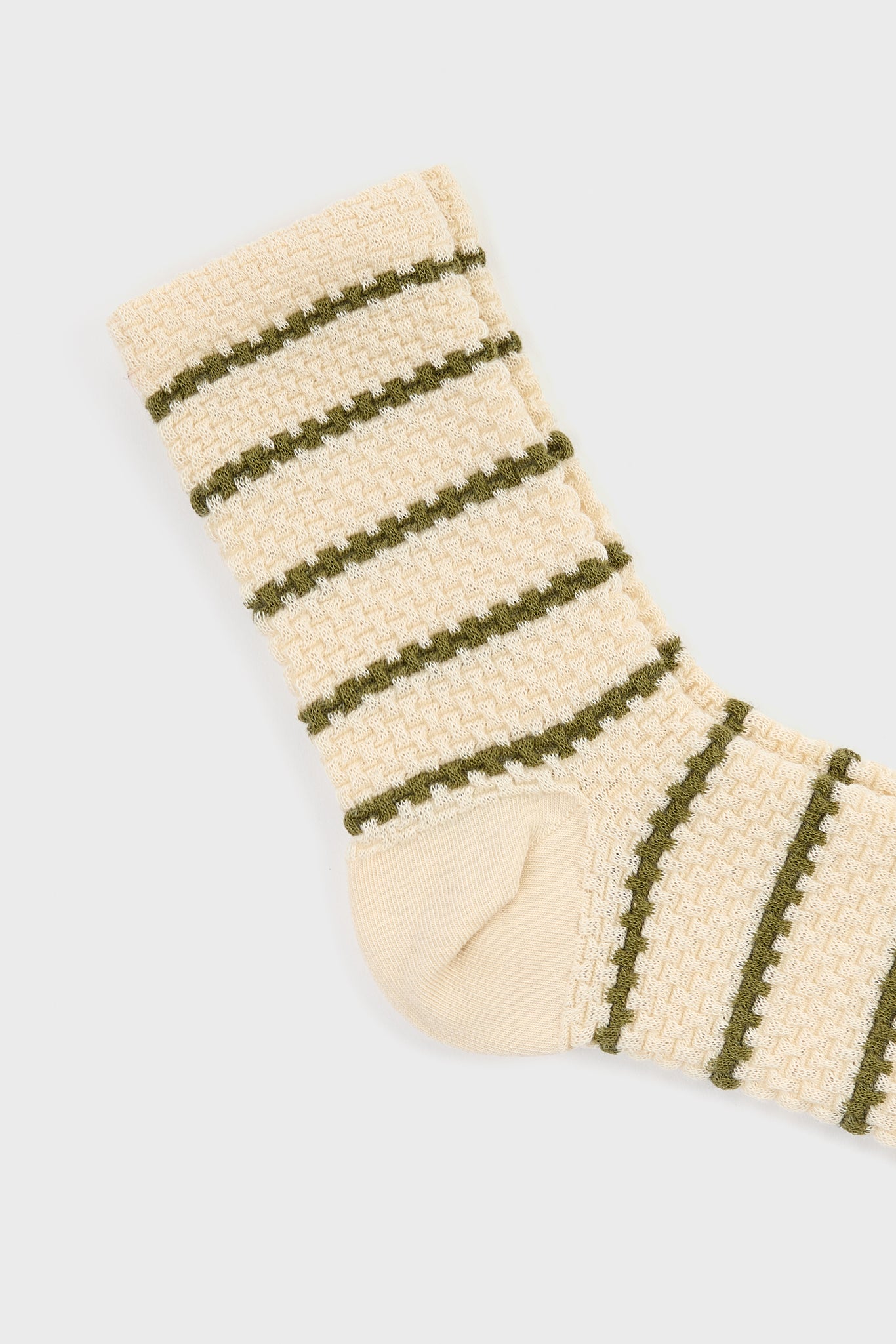 Beige and khaki striped box weave socks_2
