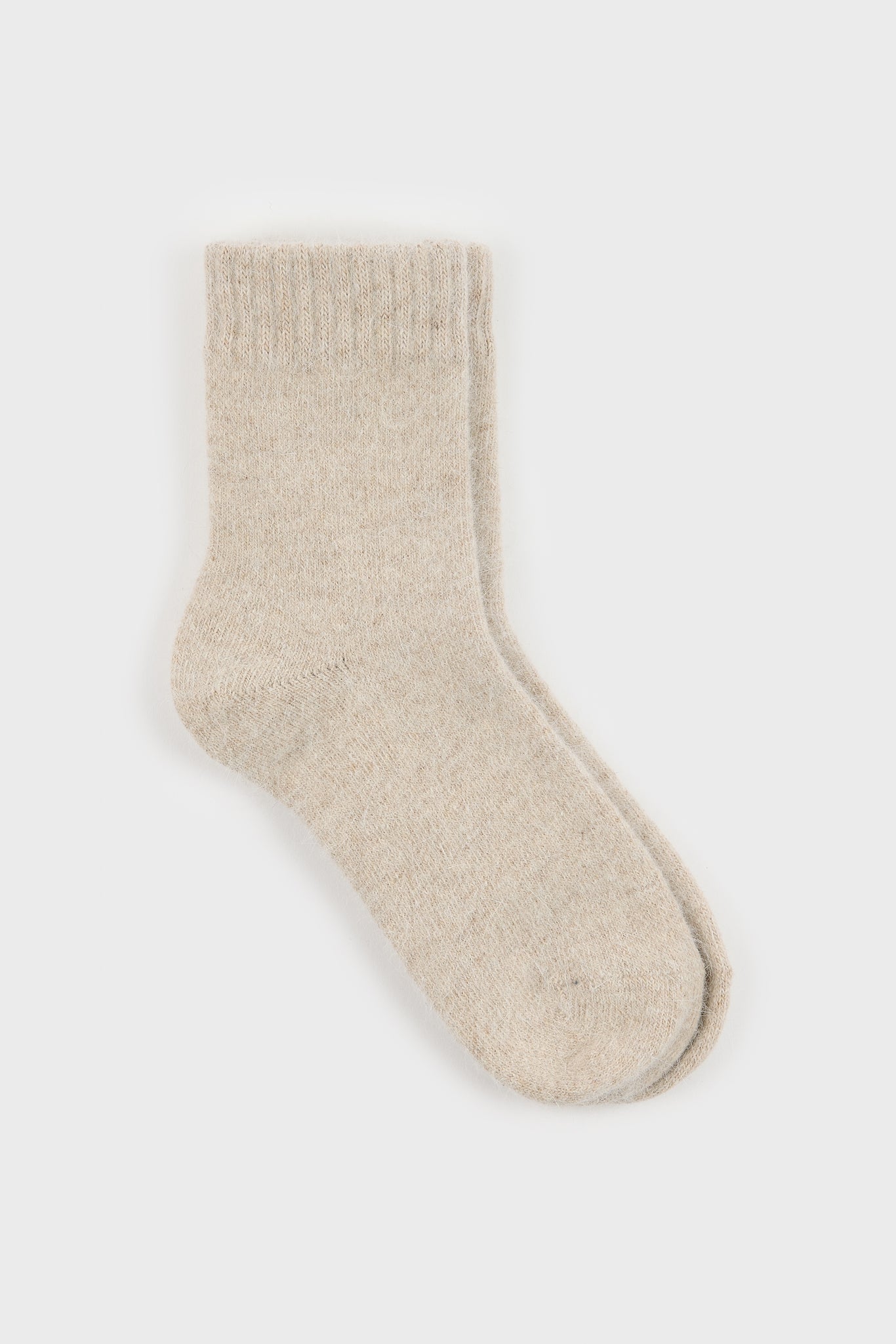 Beige angora ribbed ankle trim socks_1