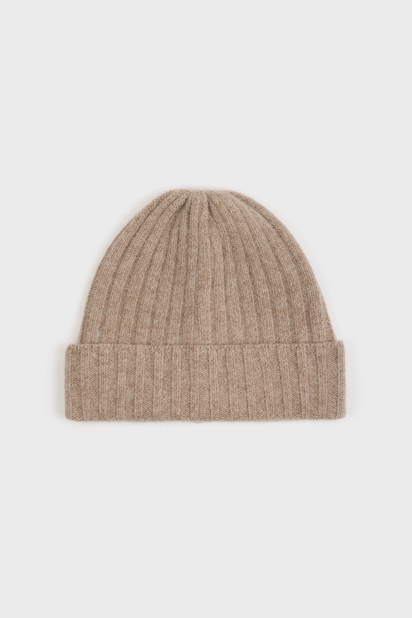 Beige angora wool blend large ribbed beanie hat_1