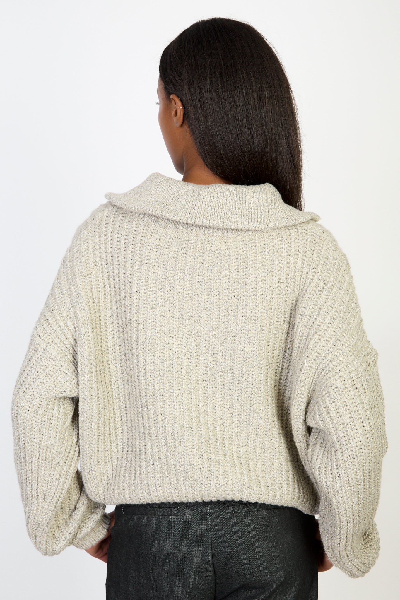 Beige cable knit relaxed fit zip cardigan_2