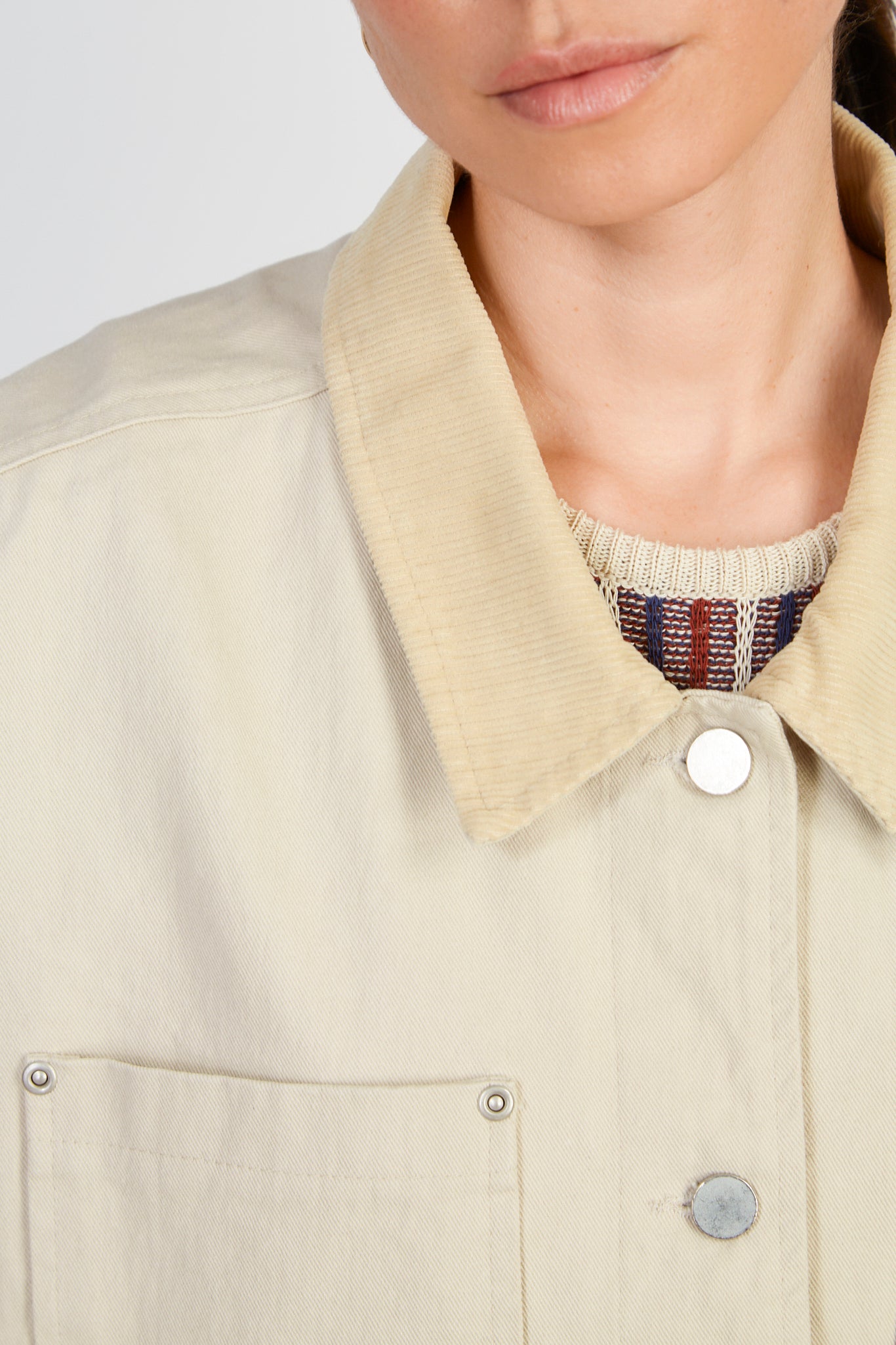 Beige cotton twill corduroy collar jacket_4