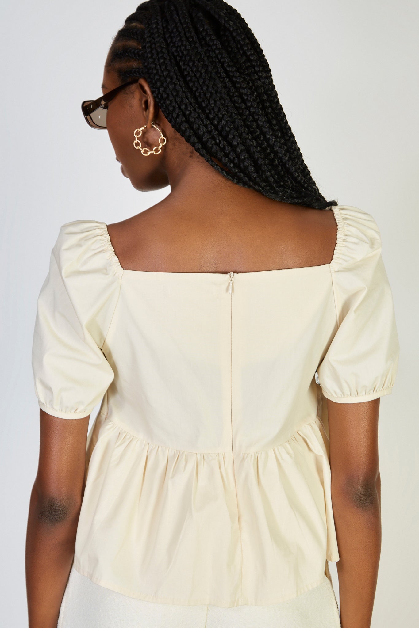 Beige double bow puff short sleeve top_2