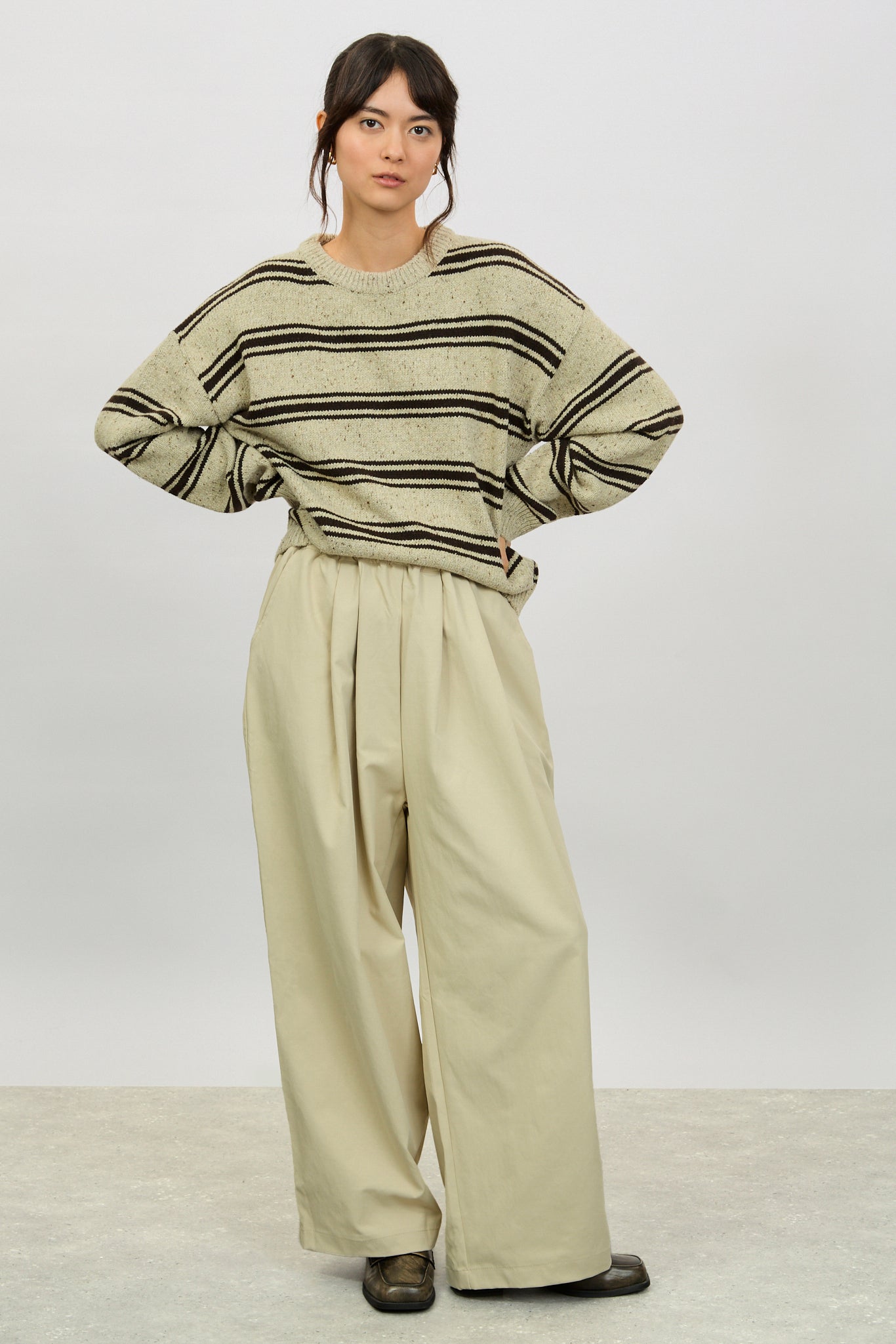 Beige fleck and black striped wool blend jumper_4