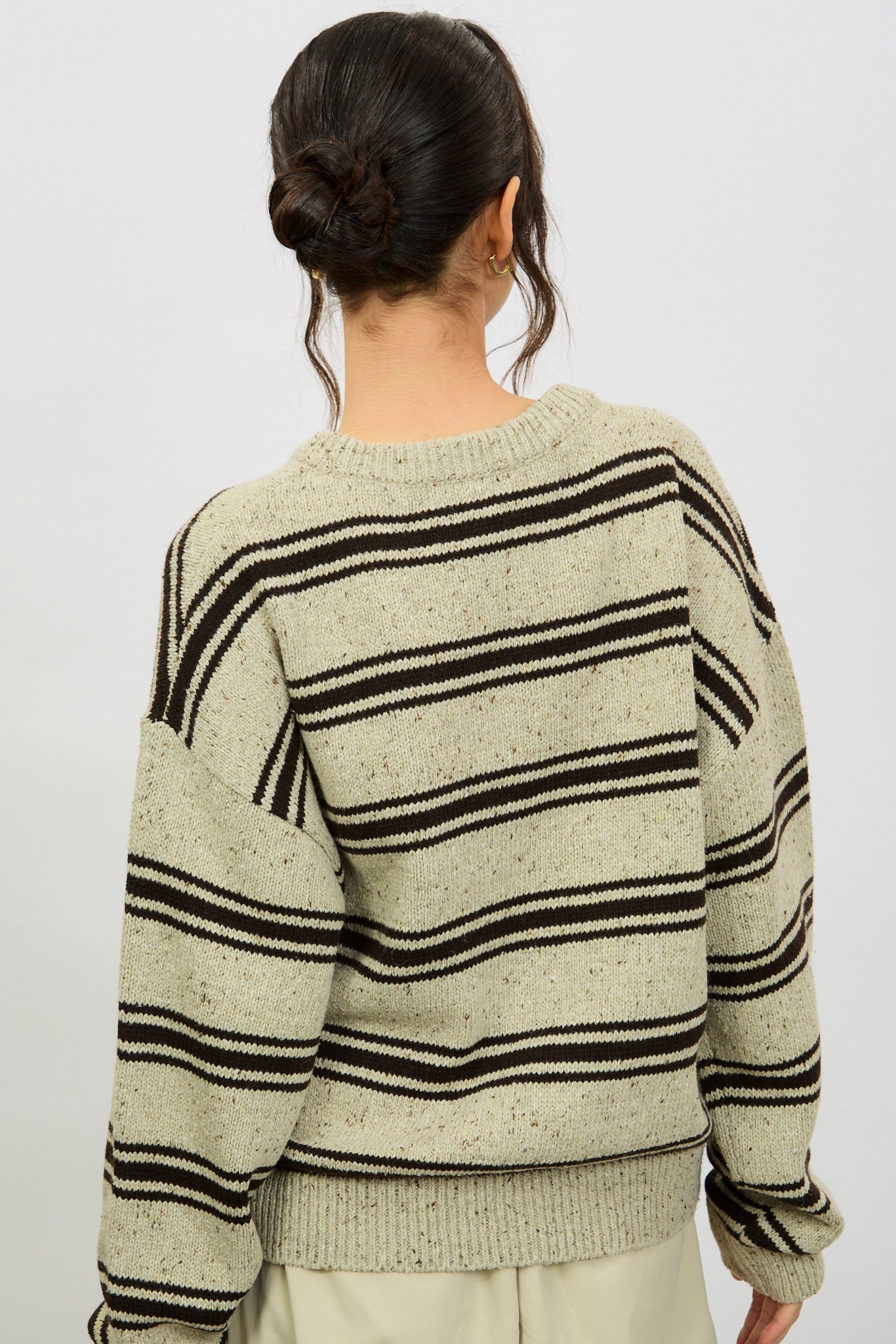Beige fleck and black striped wool blend jumper_2