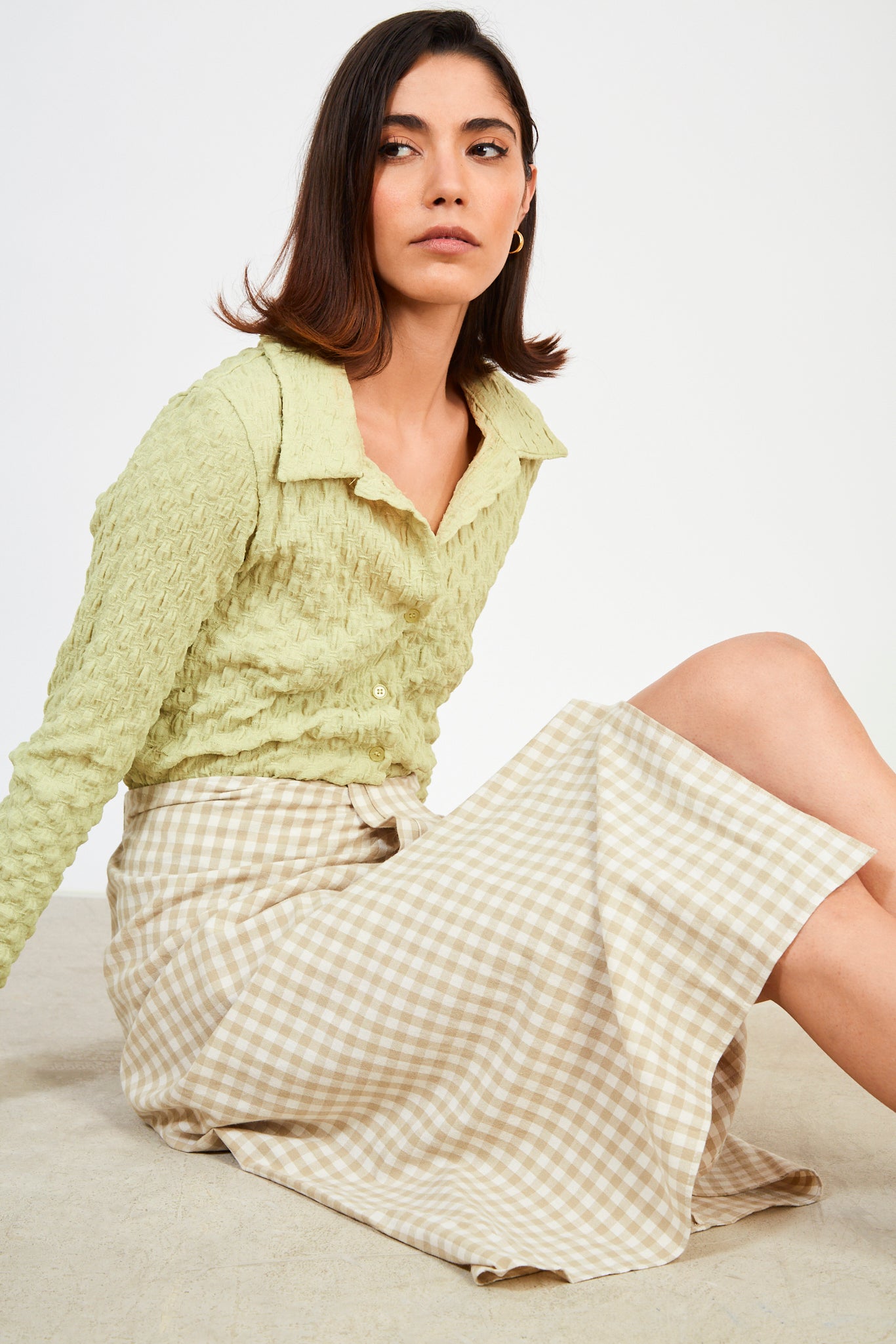 Beige gingham skirt_4