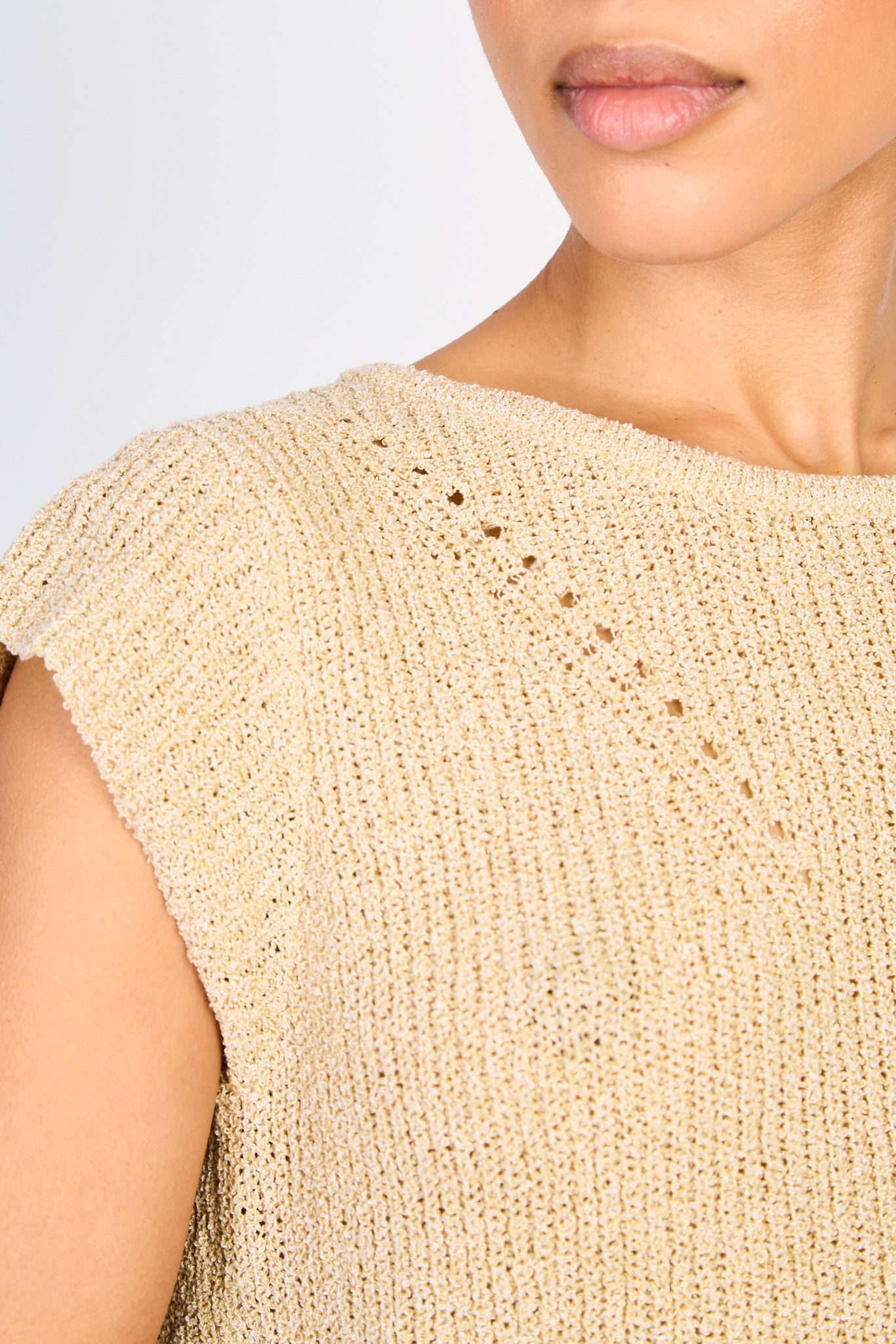Beige open tie back sleeveless knit top_3