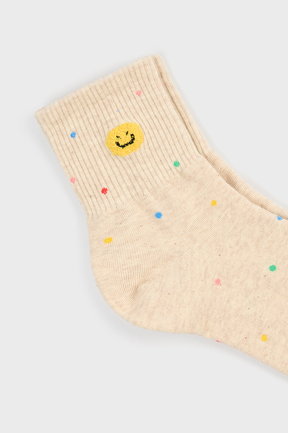 Beige rainbow confetti smiley face socks_4