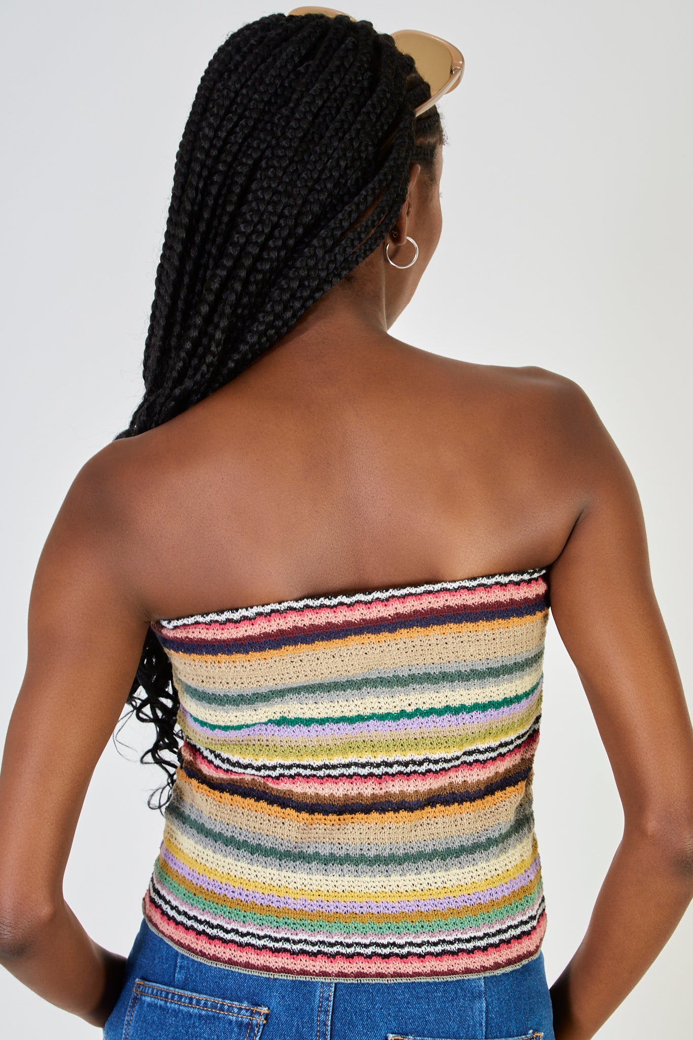 Beige rainbow stripe strapless top_3