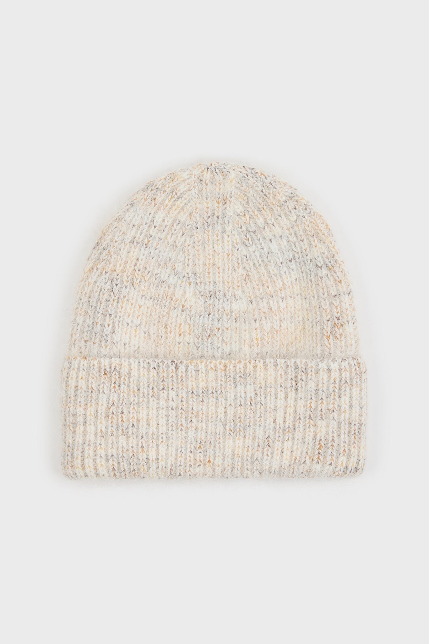 Beige ribbed angora blend beanie hat_1