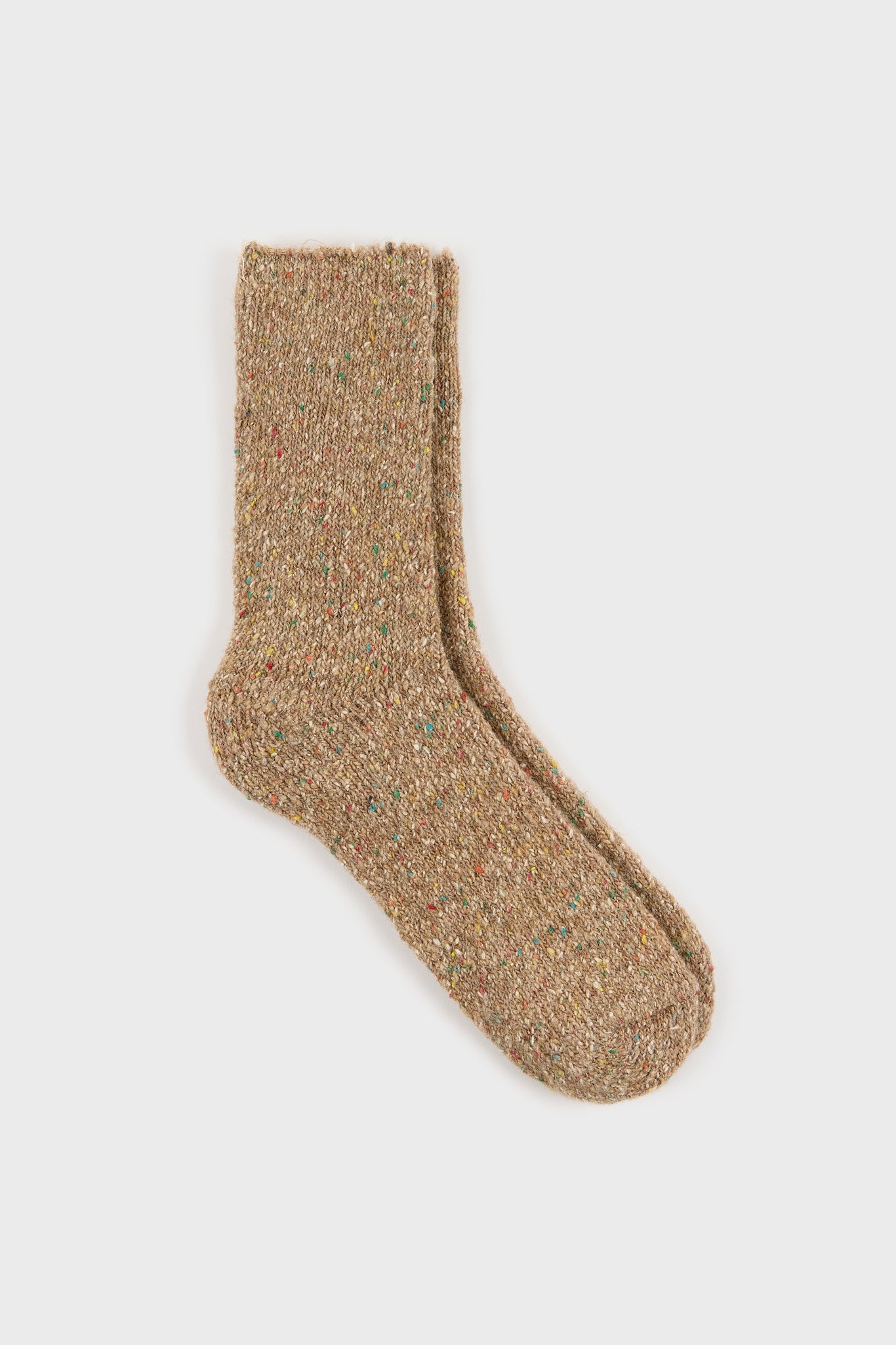 Beige smooth rainbow fleck wool blend socks_1