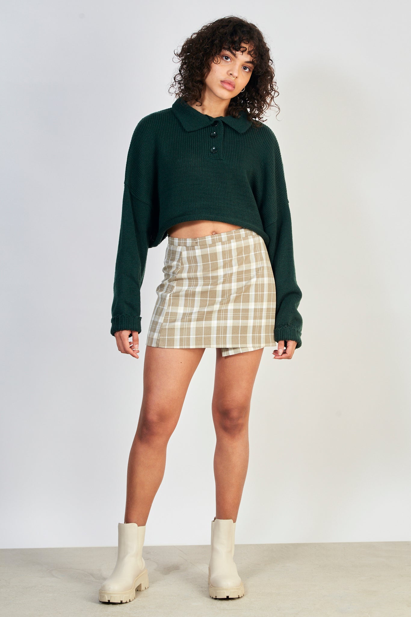 Beige tartan mini skirt_4