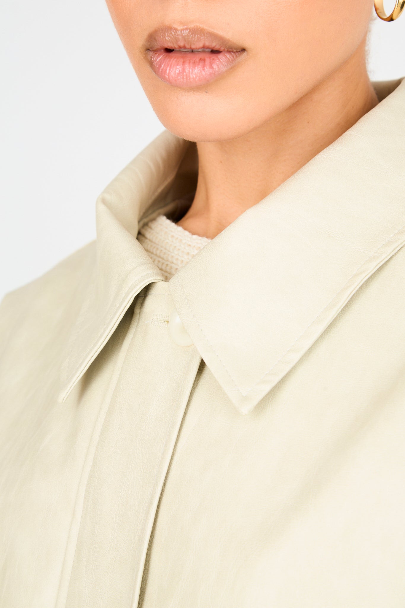 Beige vegan leather cinch waist jacket_6