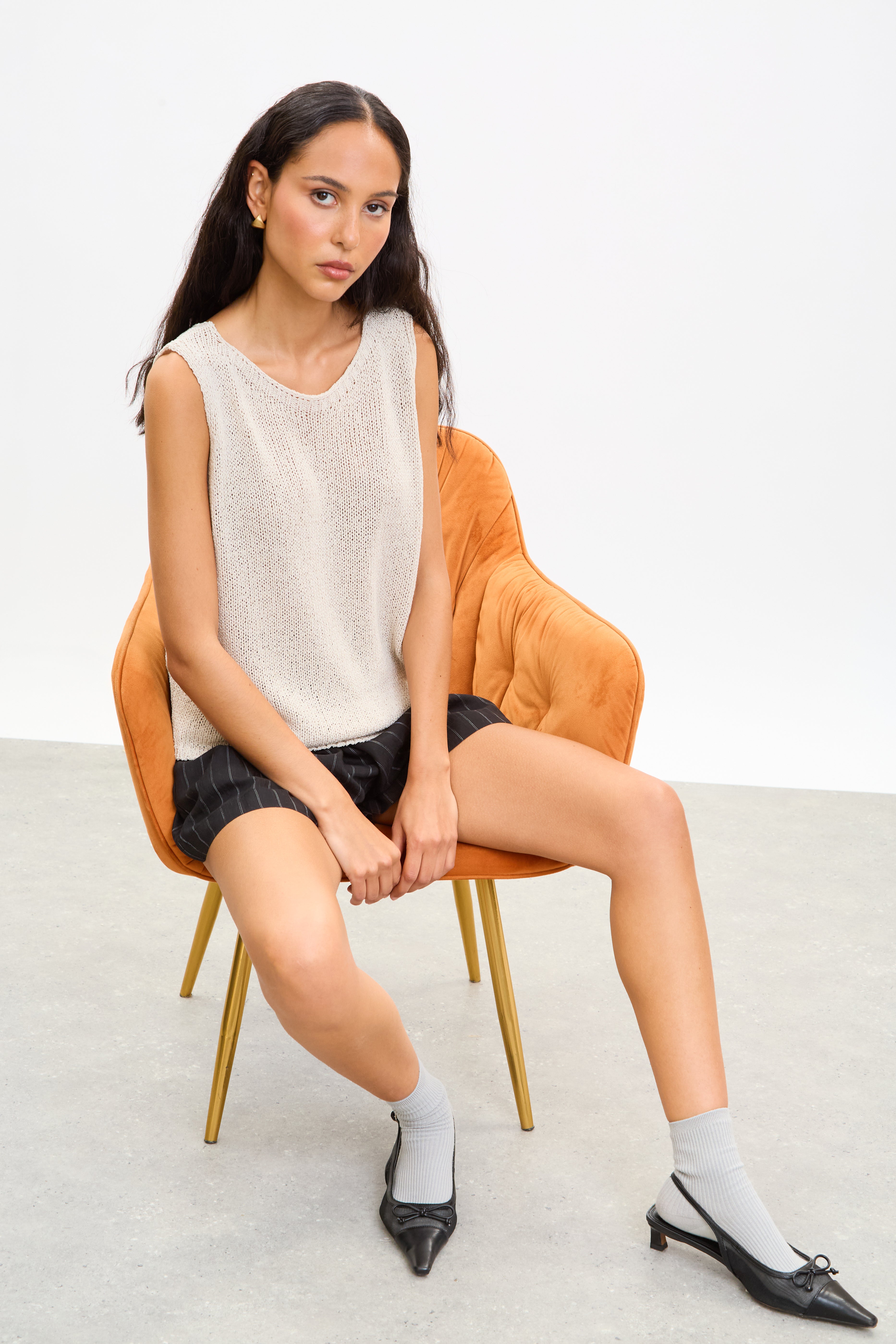 Beige wide neck knit tank_5