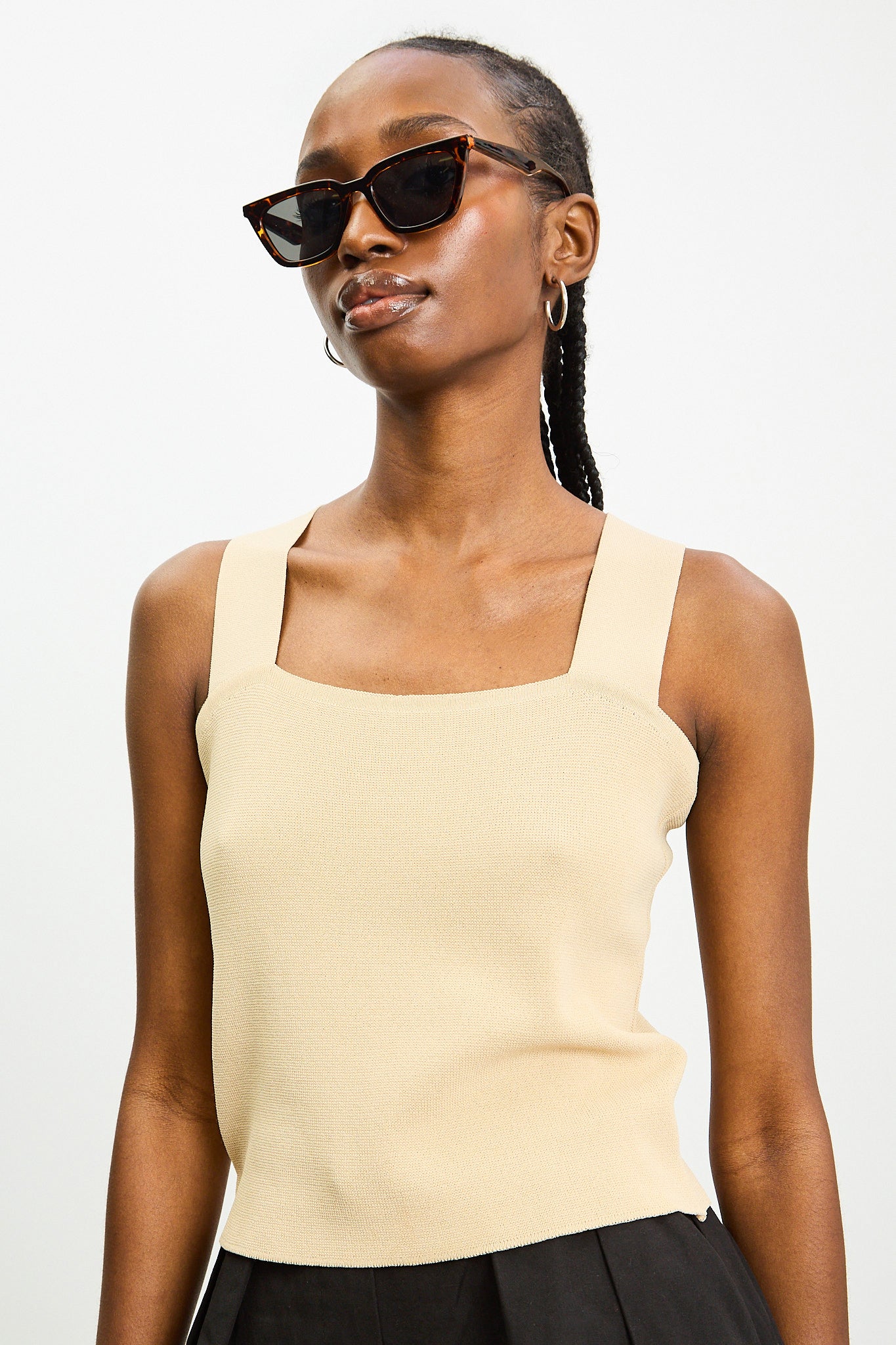 Beige wide strap cross back knit tank_1