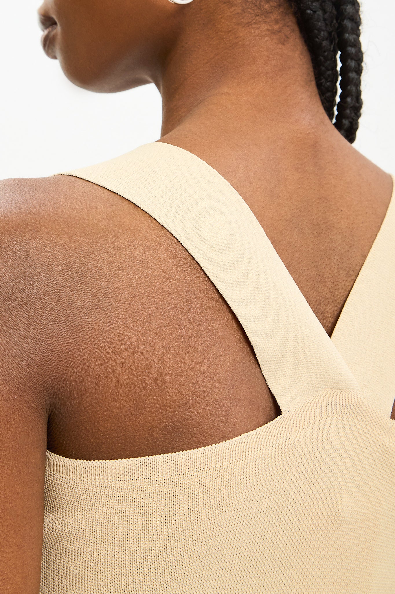 Beige wide strap cross back knit tank_3