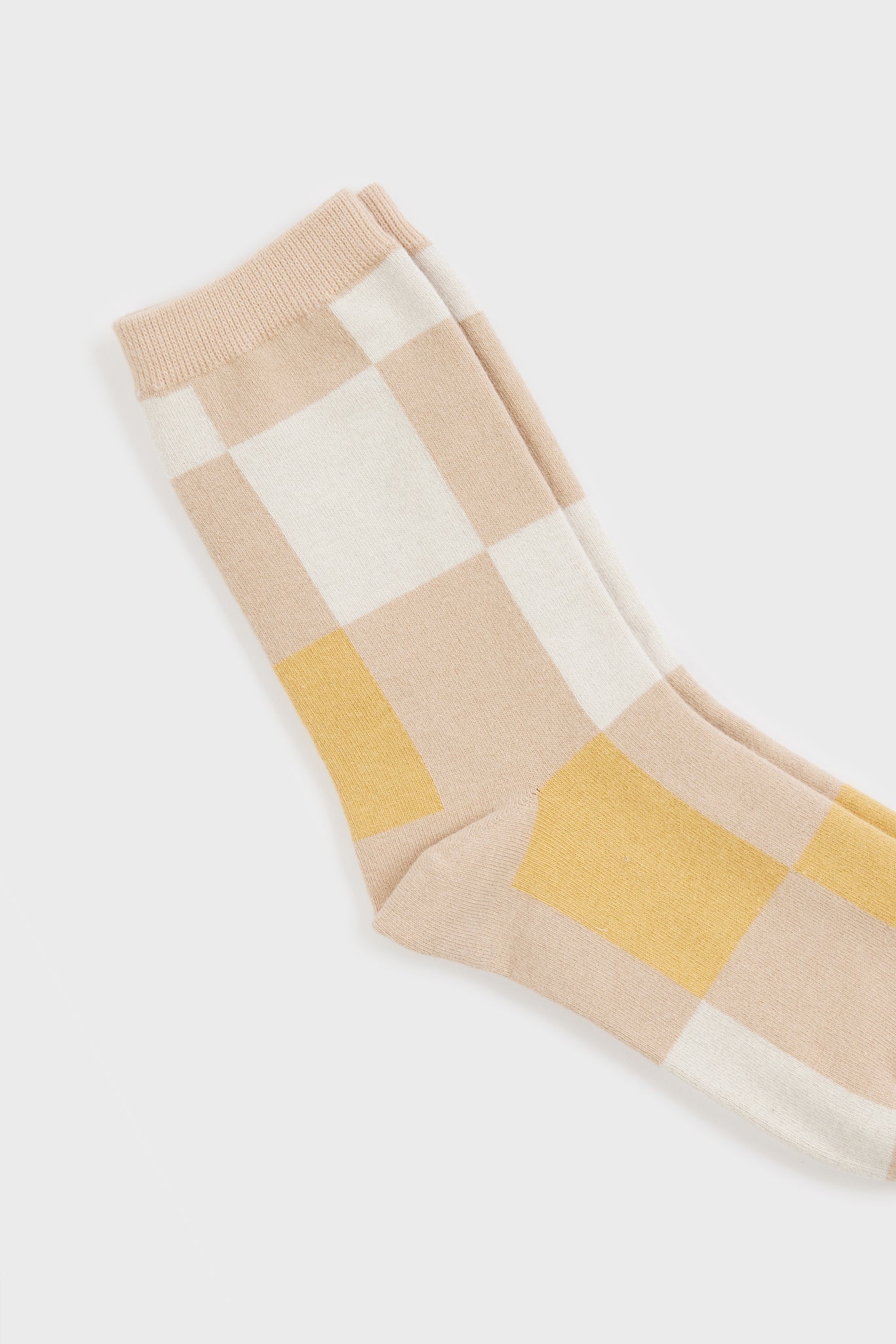 Beige and mustard giant block check socks_3