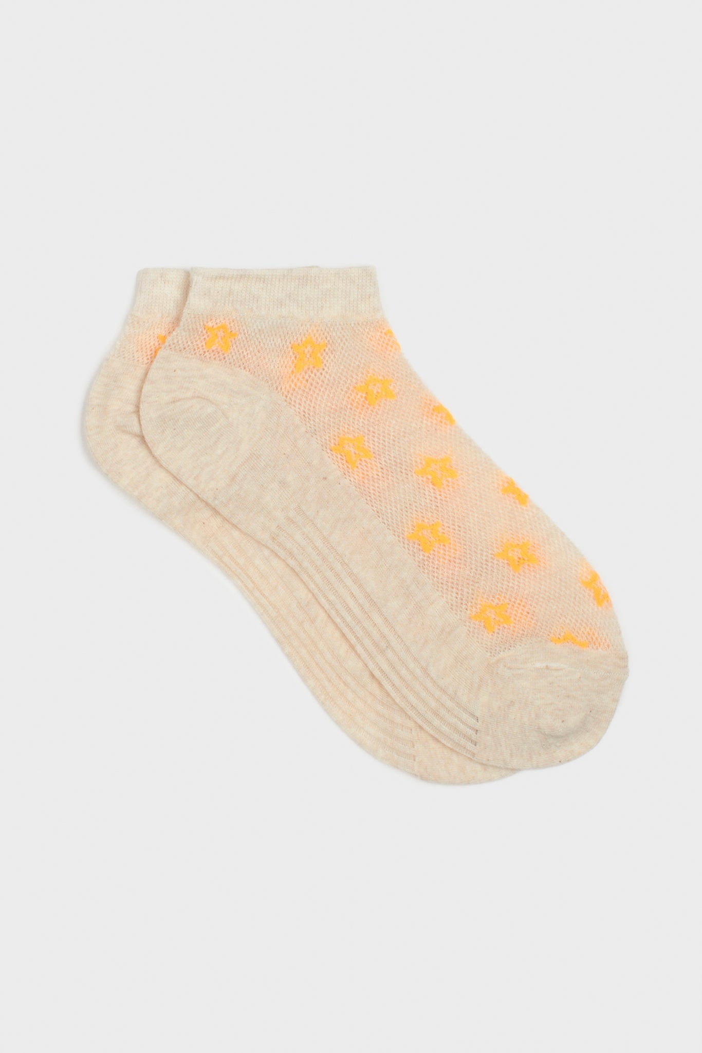 Beige and orange star ankle socks_3