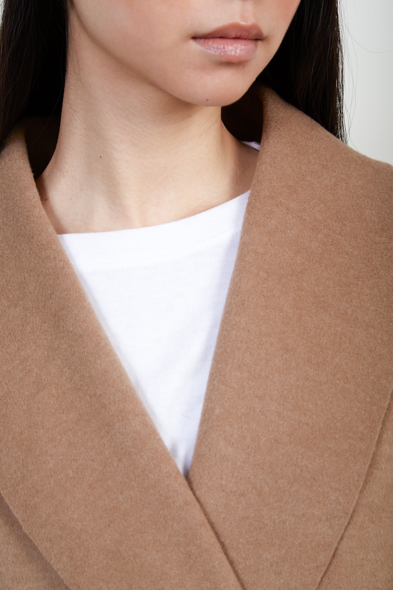 Beige felted wool blend shawl coat_8