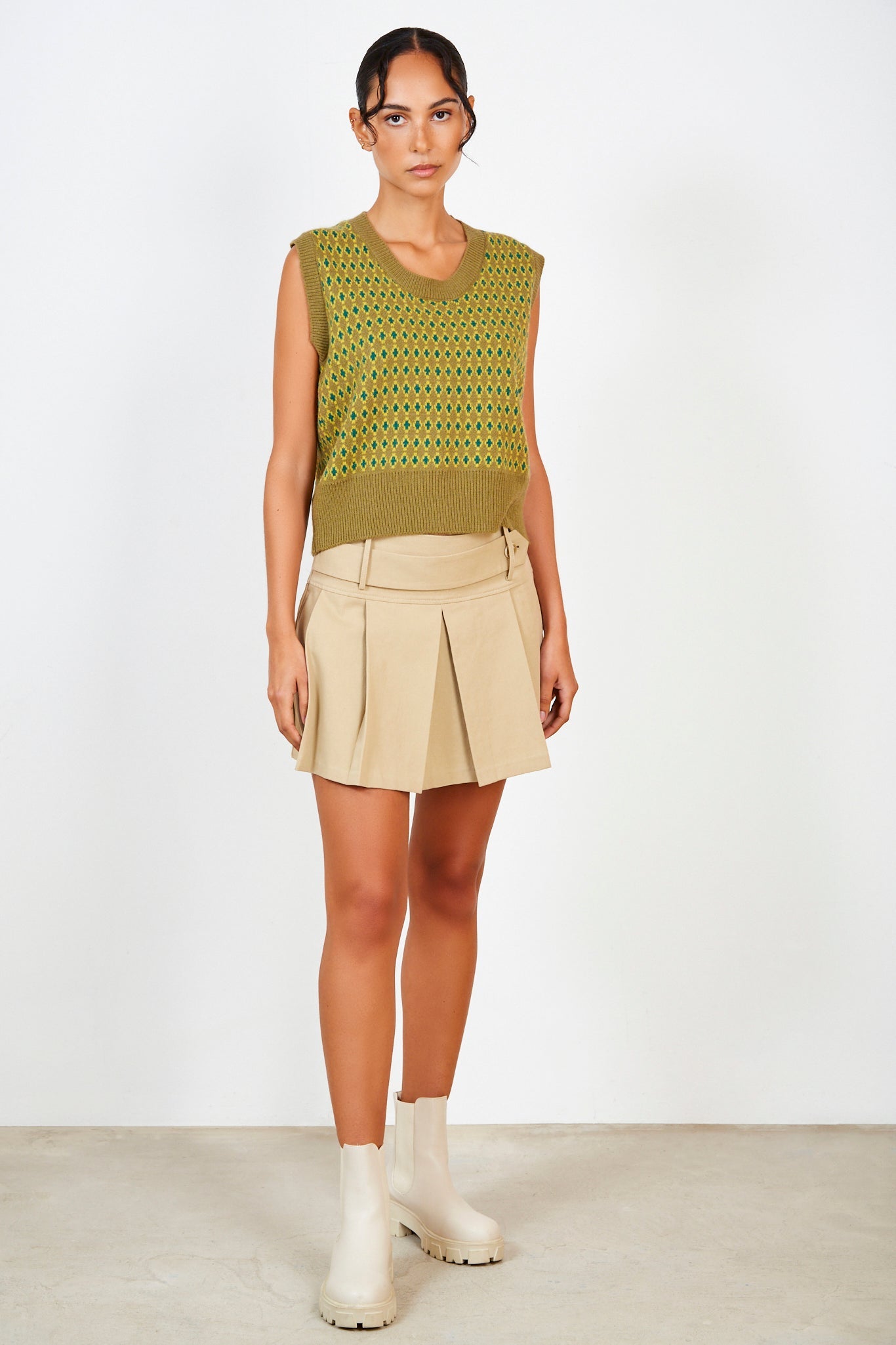 Beige giant pleat mini skirt_3