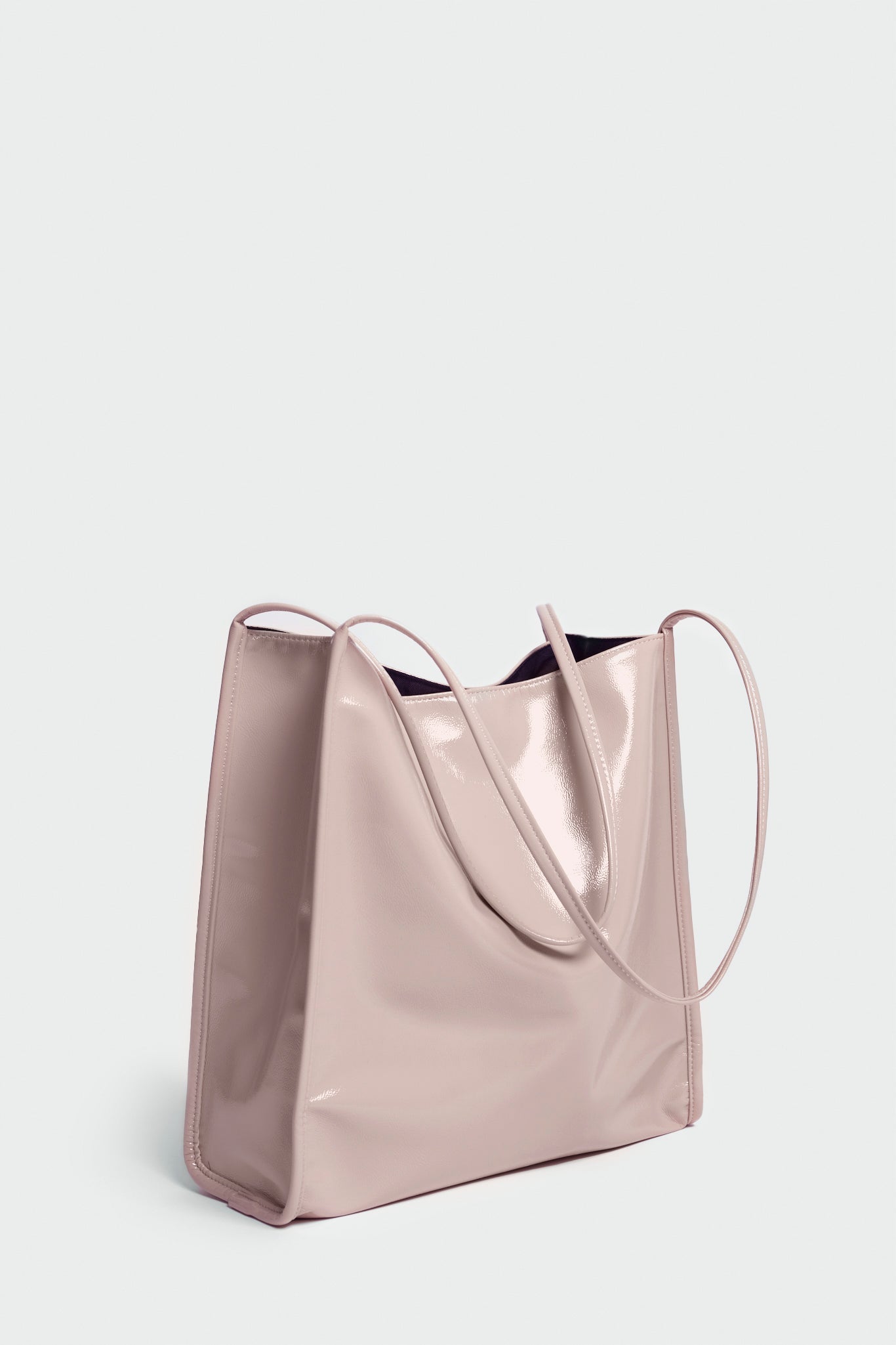 Beige high shine PVC tote bag_1