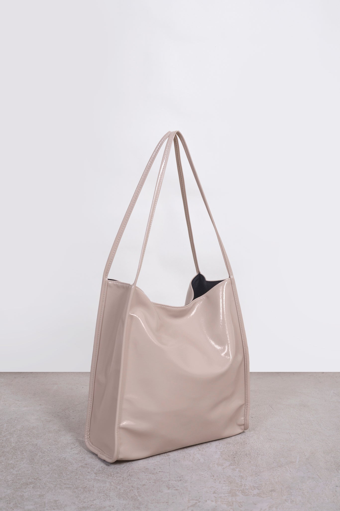Beige high shine PVC tote bag_3