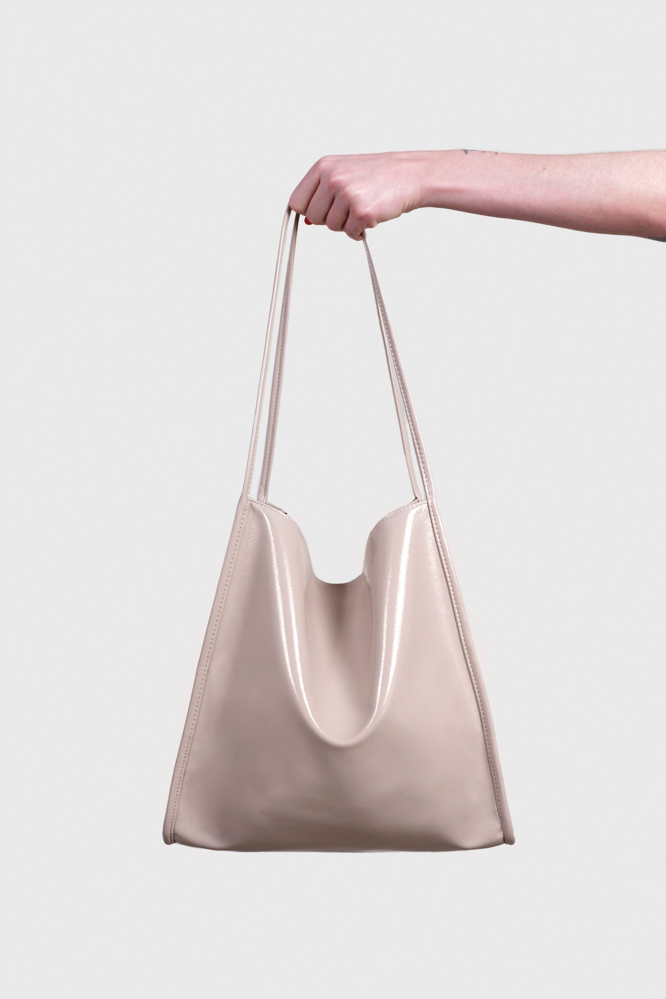 Beige high shine PVC tote bag_2